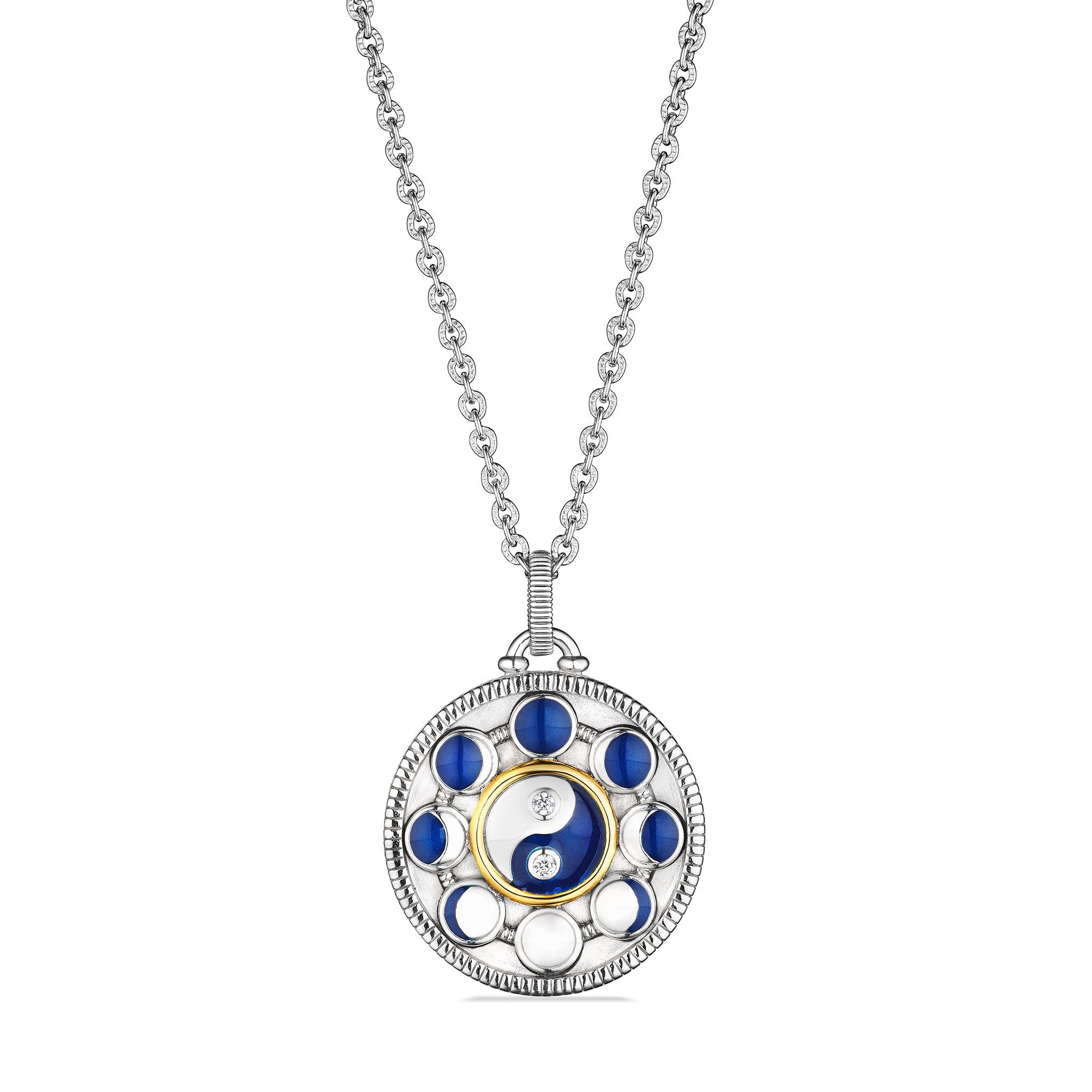 Little Luxuries Long Moon Phase Medallion Necklace With Diamonds And 18K Gold