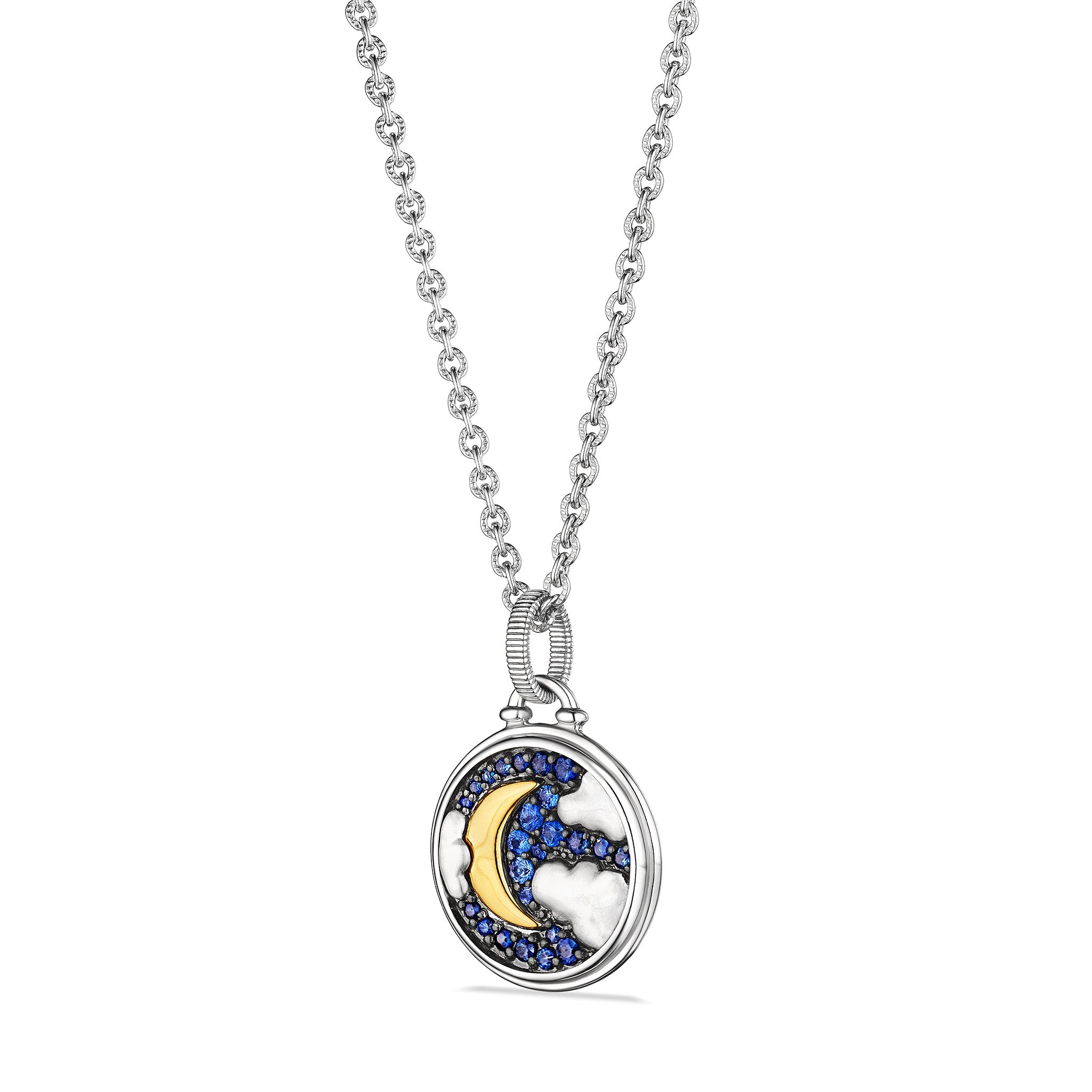 Little Luxuries Night Sky Medallion Necklace with Blue Sapphire, Diamonds and 18K Gold
