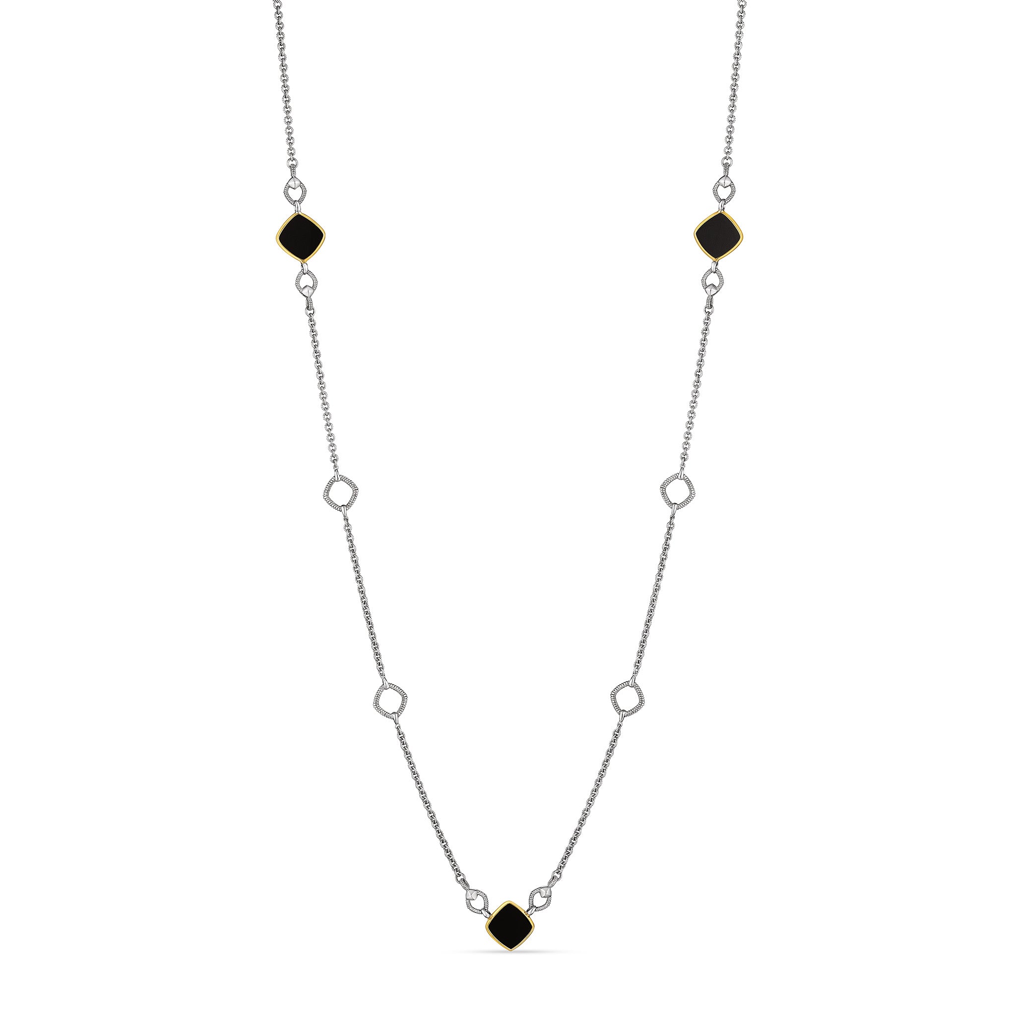 Eternity Long Station Necklace With Black Onyx And 18K Gold