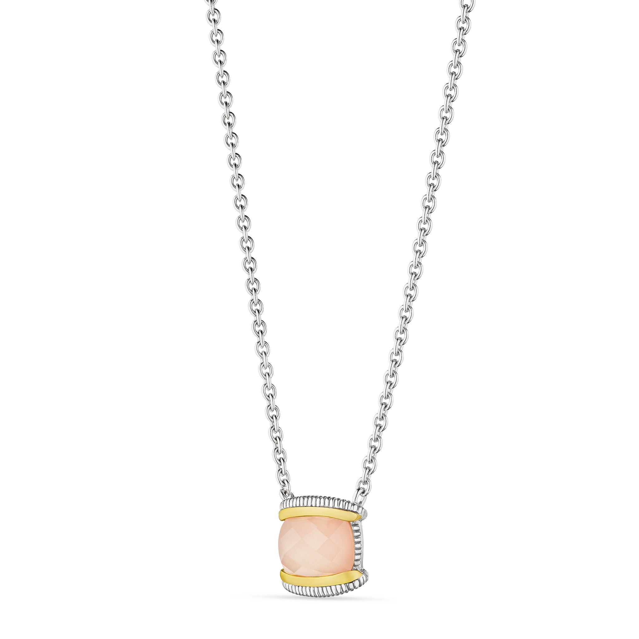 Eternity Necklace With Rose Quartz Over Pink Mother Of Pearl Doublet And 18K Gold