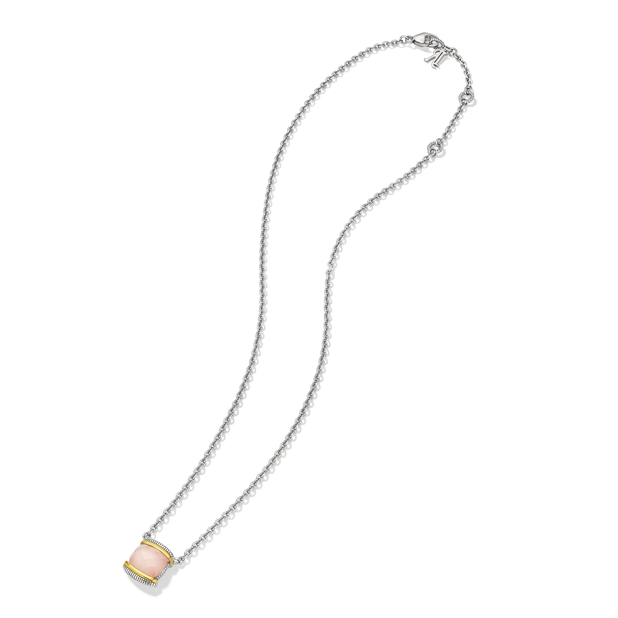 Eternity Necklace With Rose Quartz Over Pink Mother Of Pearl Doublet And 18K Gold