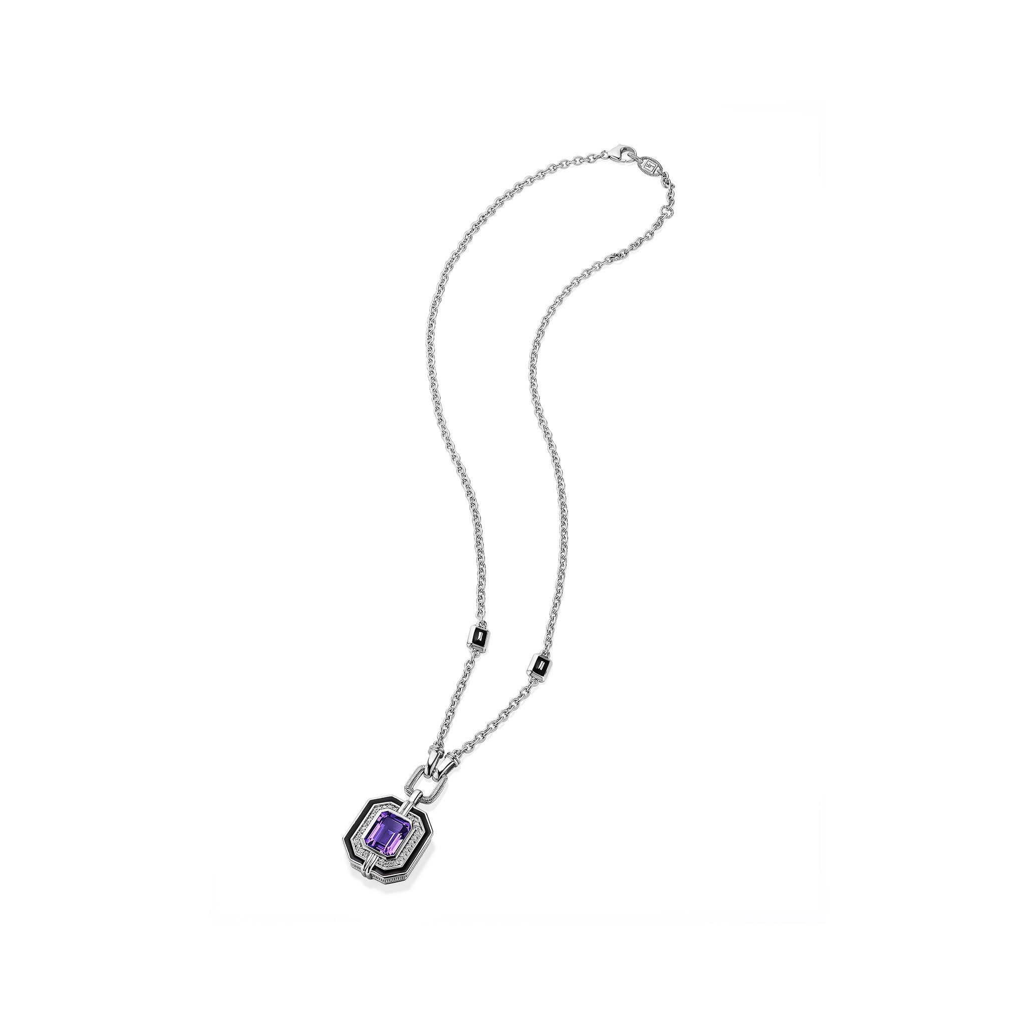 Adrienne Pendant Necklace with Enamel, Amethyst and Diamonds