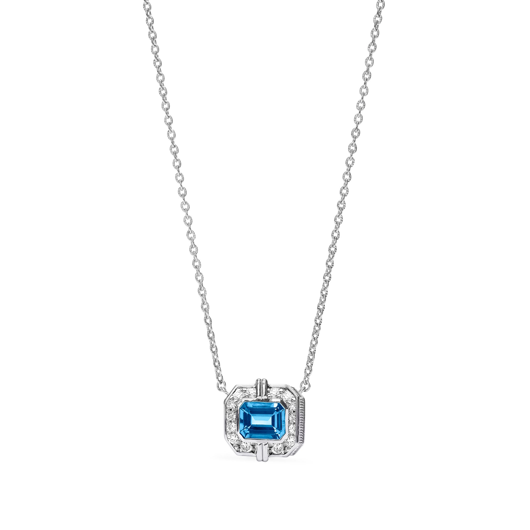 Adrienne Necklace with Swiss Blue Topaz and Diamonds