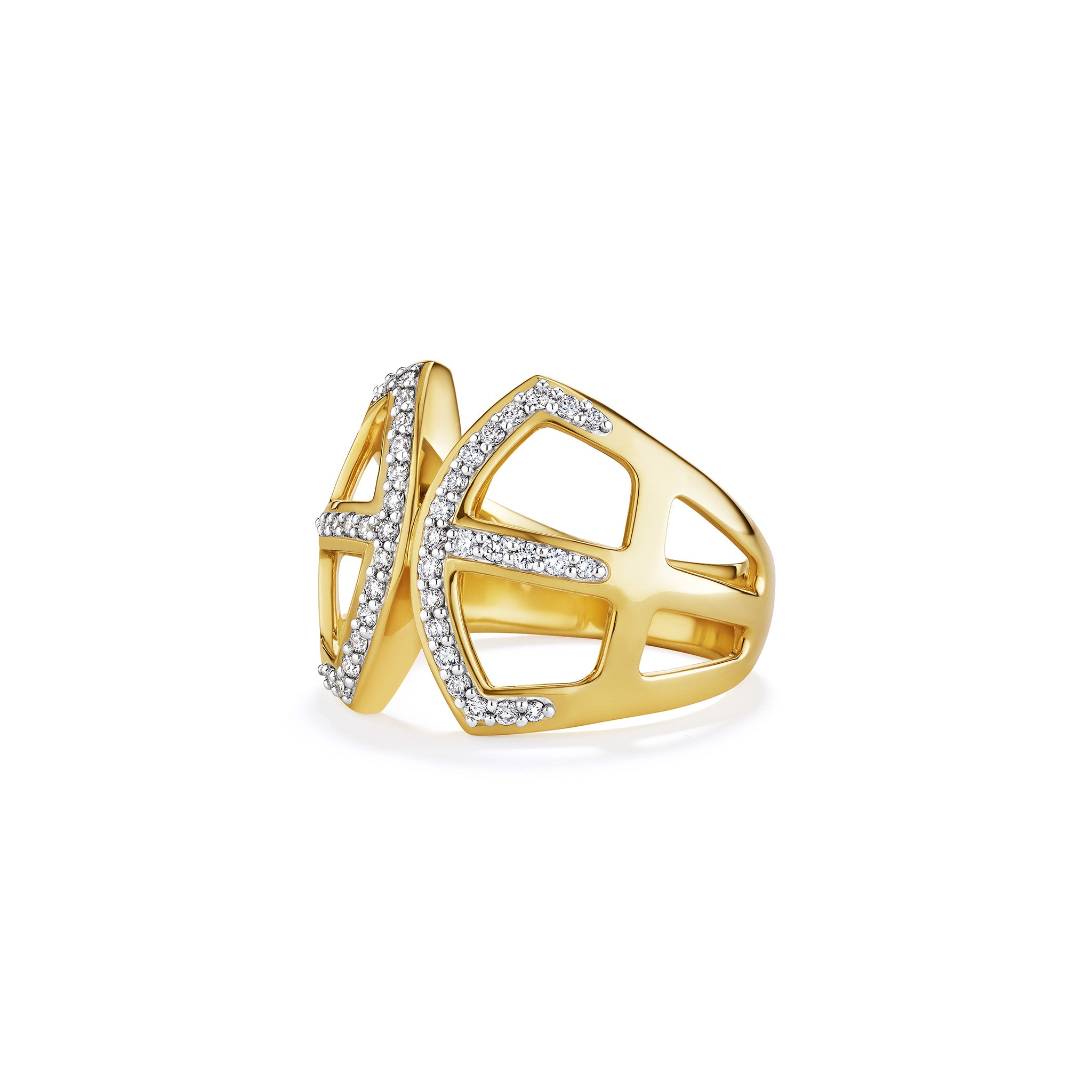 Selvaggia Wide Band Ring with Diamonds in 14K