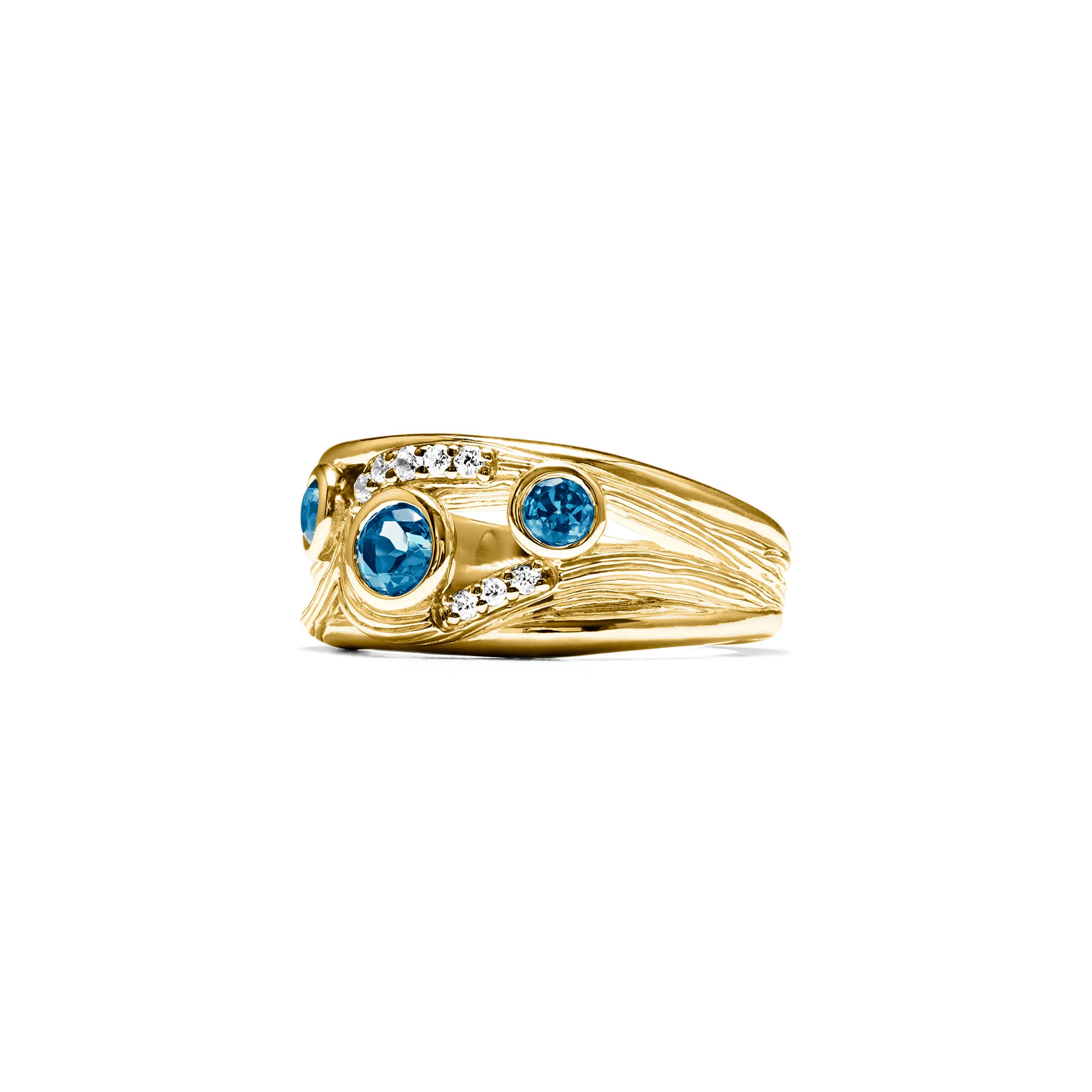 Santorini Band Ring with London Blue Topaz and Diamonds in 18K