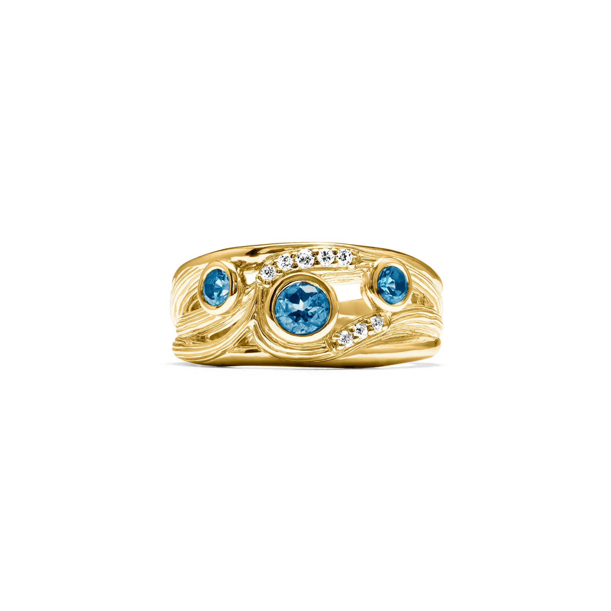 Santorini Band Ring With London Blue Topaz And Diamonds In 18K