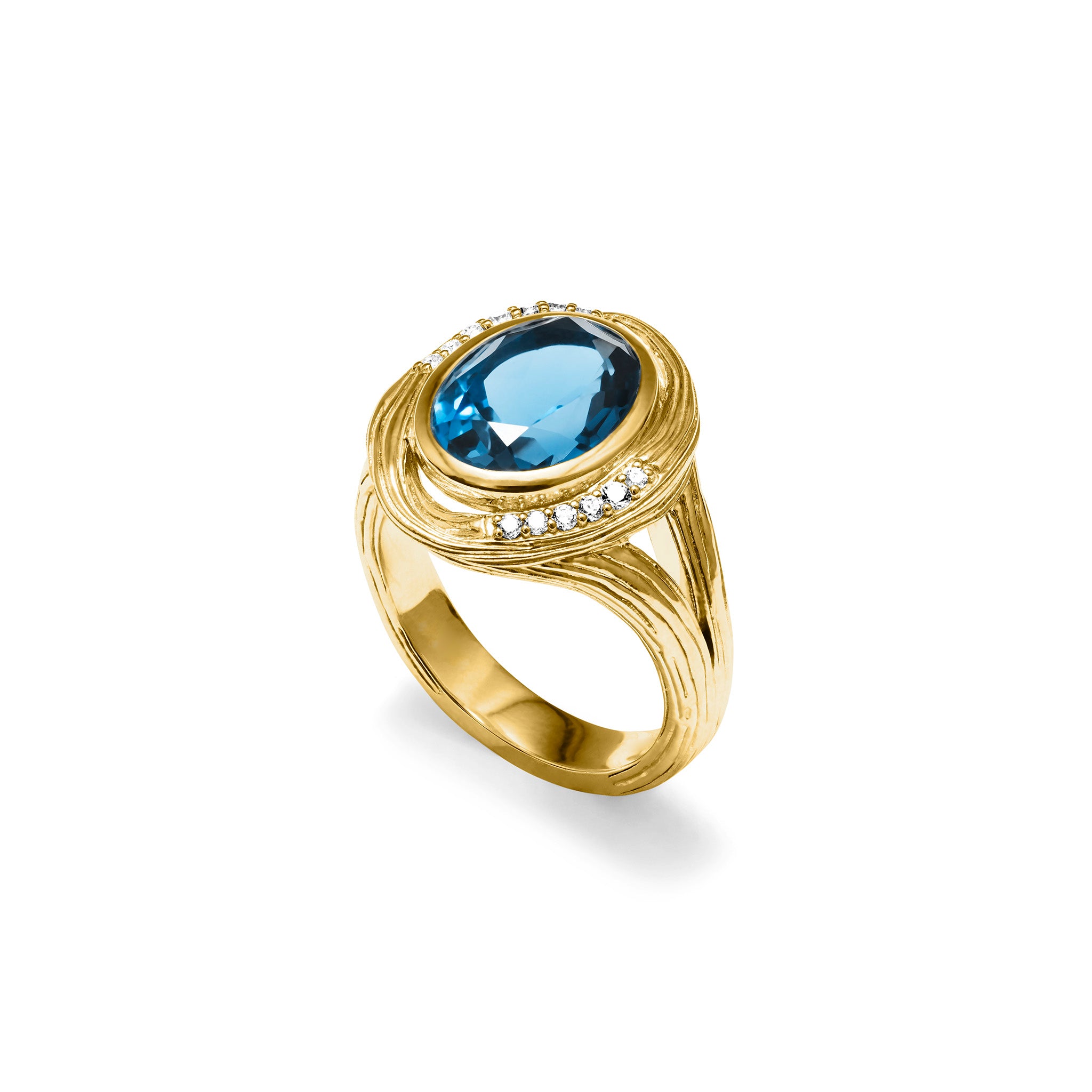 Santorini Oval Ring with London Blue Topaz and Diamonds in 18K