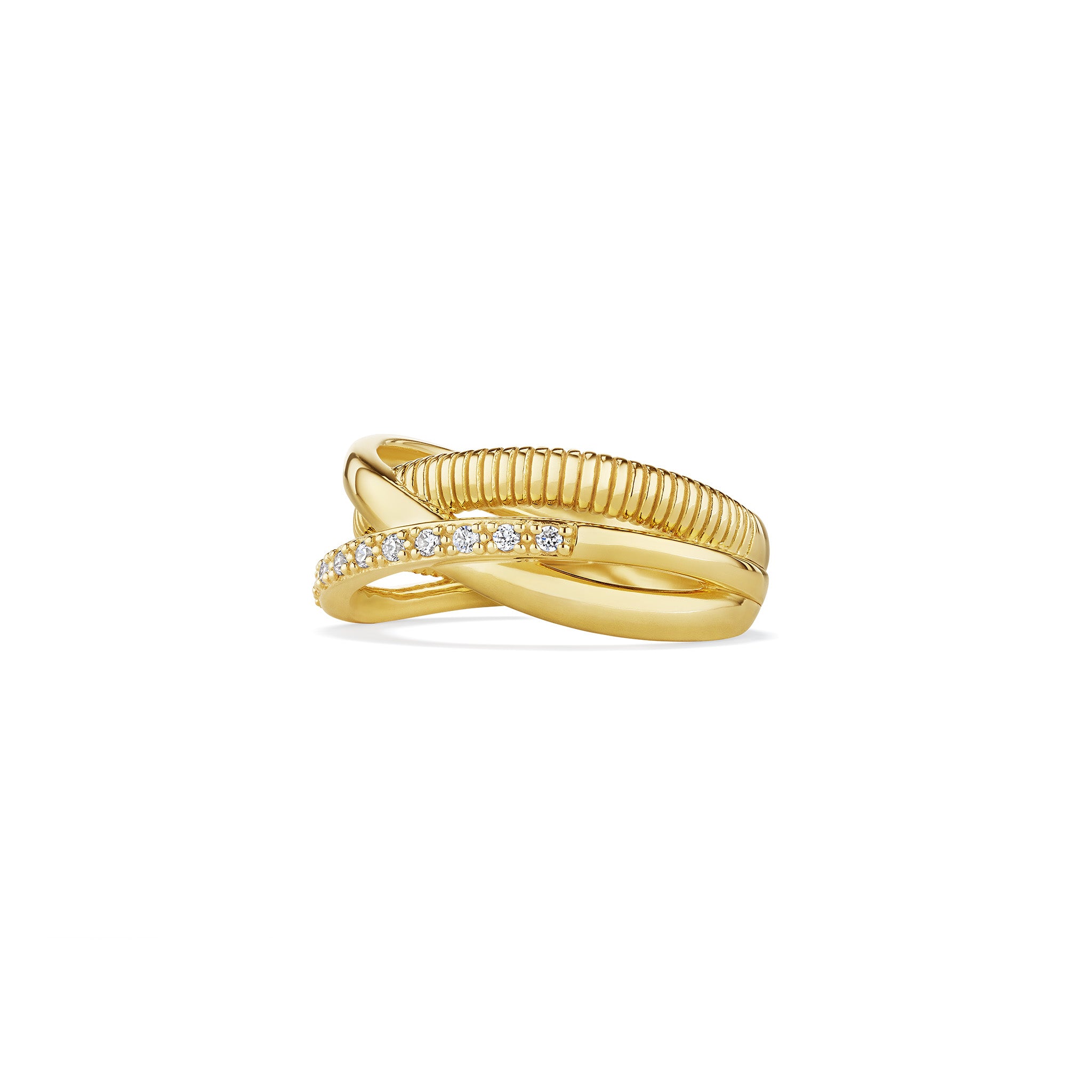 Eternity Three Band Highway Ring with Diamonds in 18K