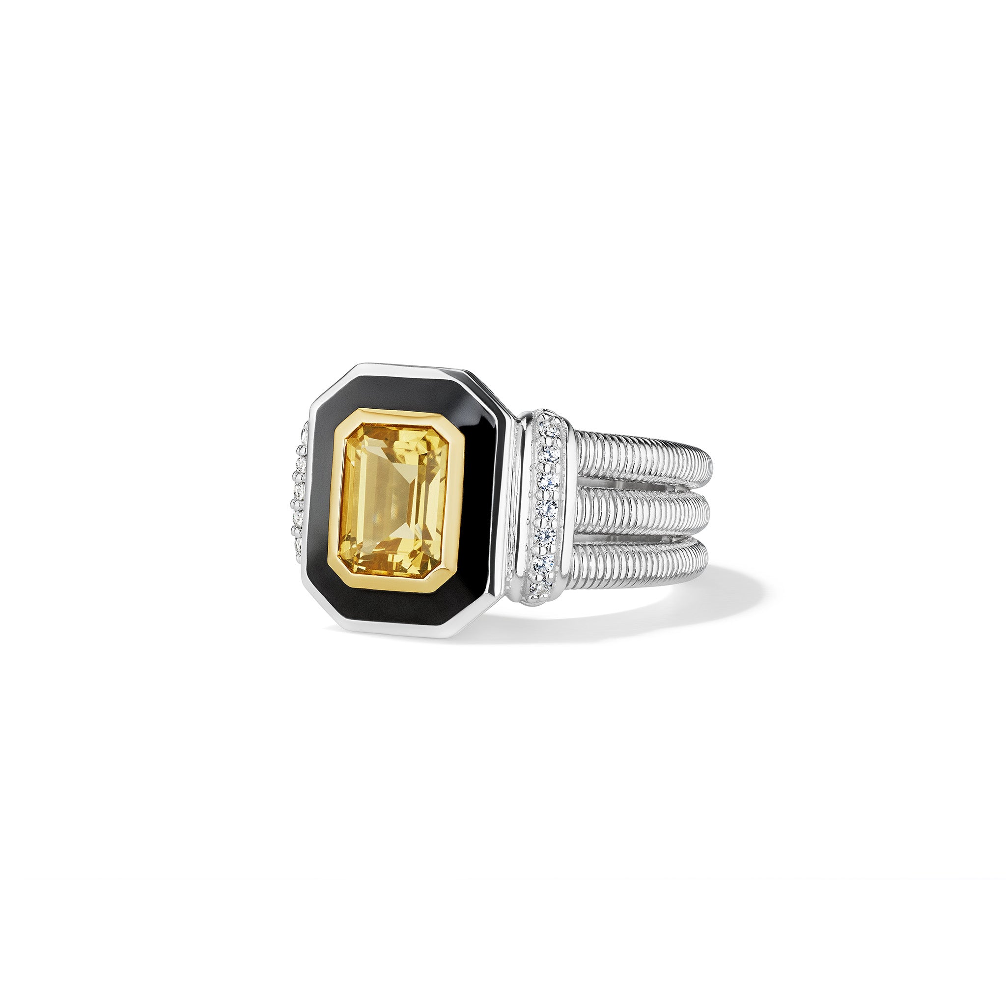 Adrienne Ring with Enamel, Champagne Citrine, Diamonds and 18K Gold