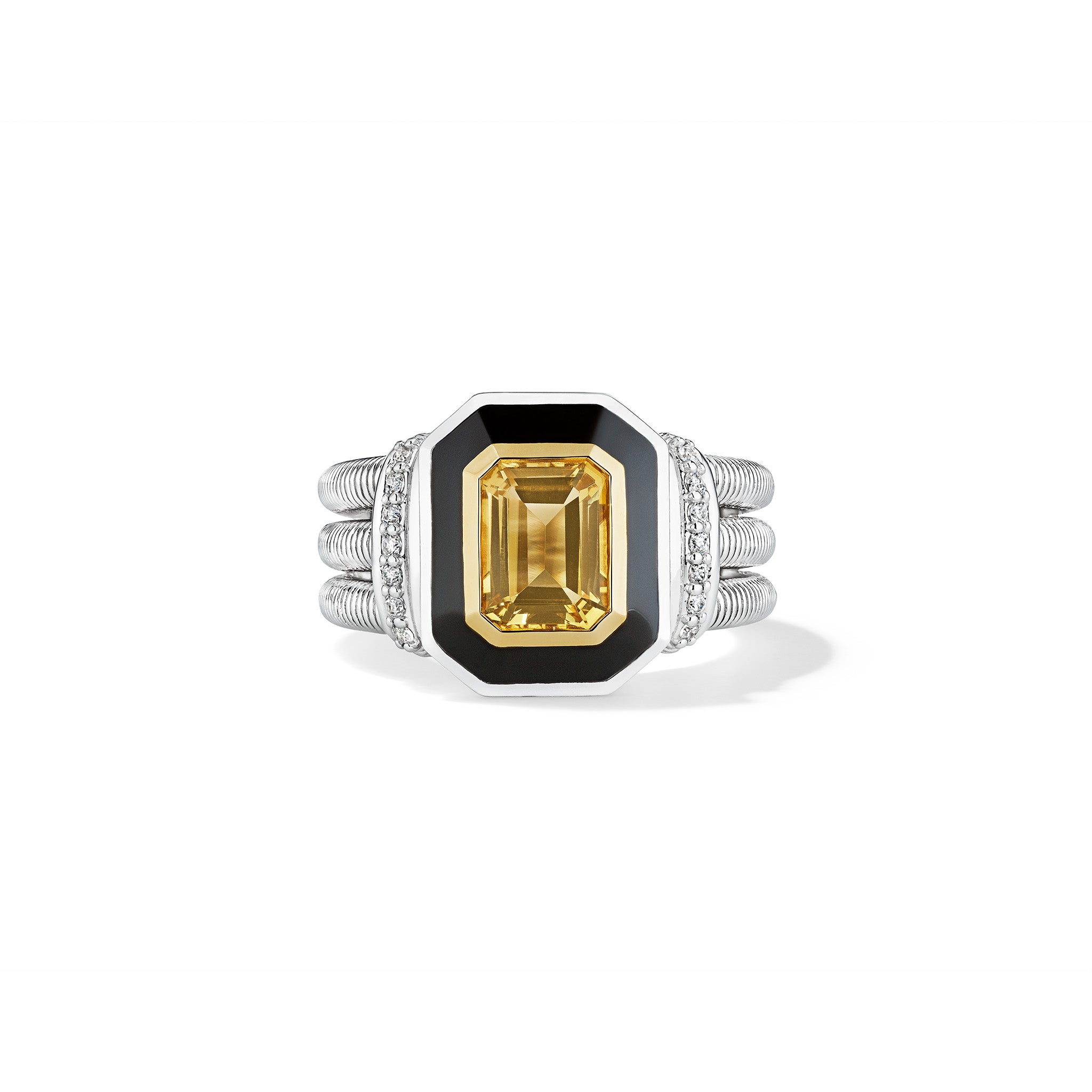 18k Gold Set 3 Signed Suzy Mor Enamel Diamond Ring