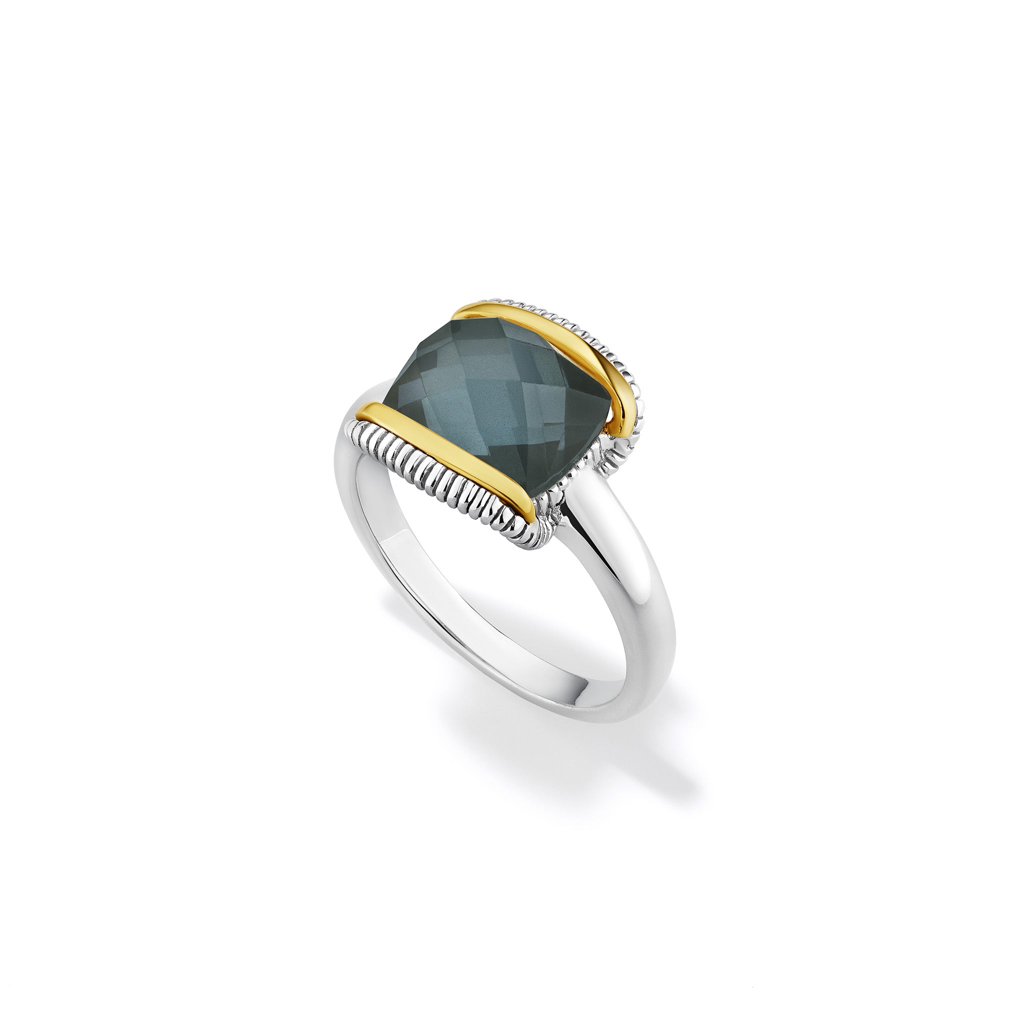 Eternity Ring With Blue Quartz Over Hematite Doublet And 18K Gold