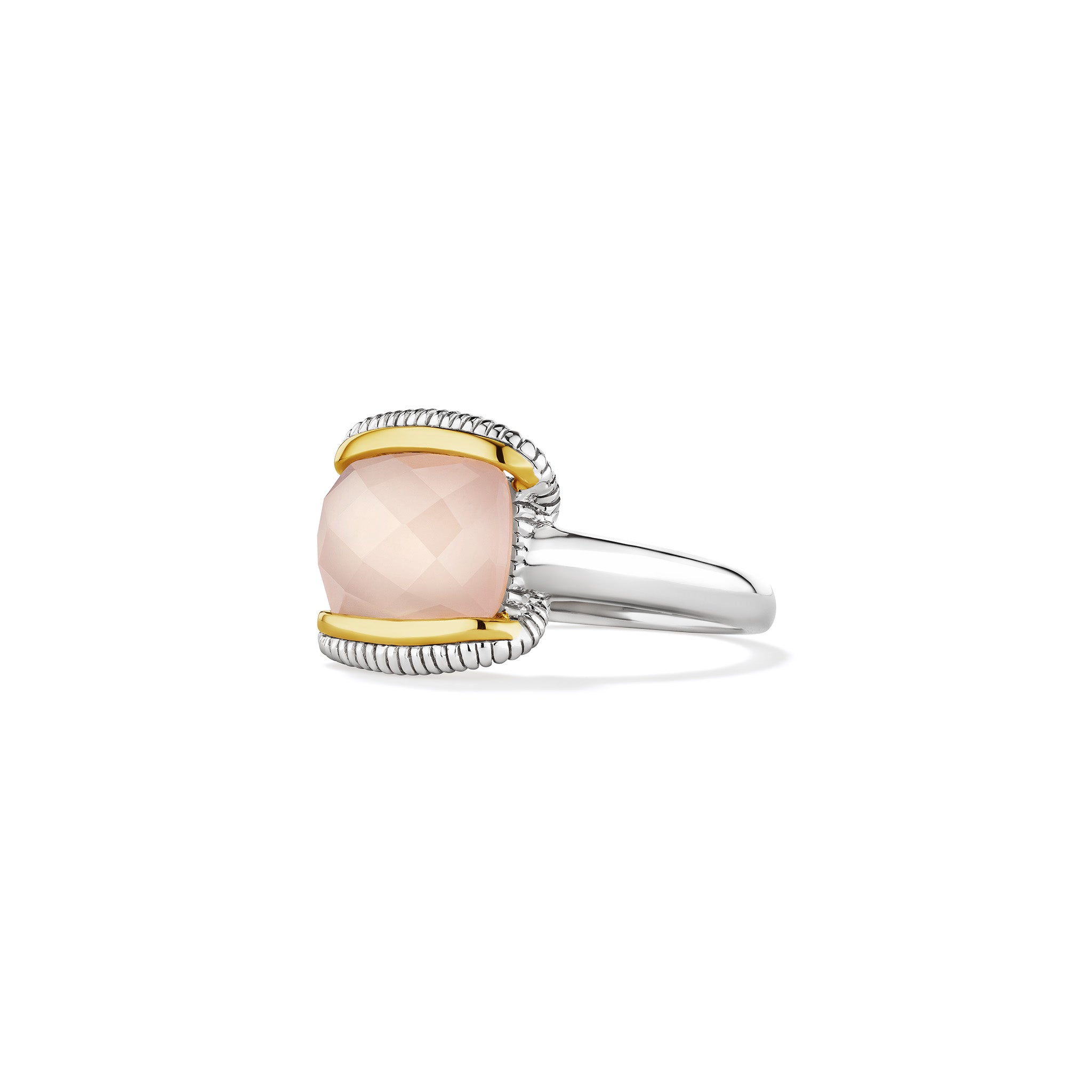 Eternity Ring with Rose Quartz over Pink Mother of Pearl Doublet and 18K Gold