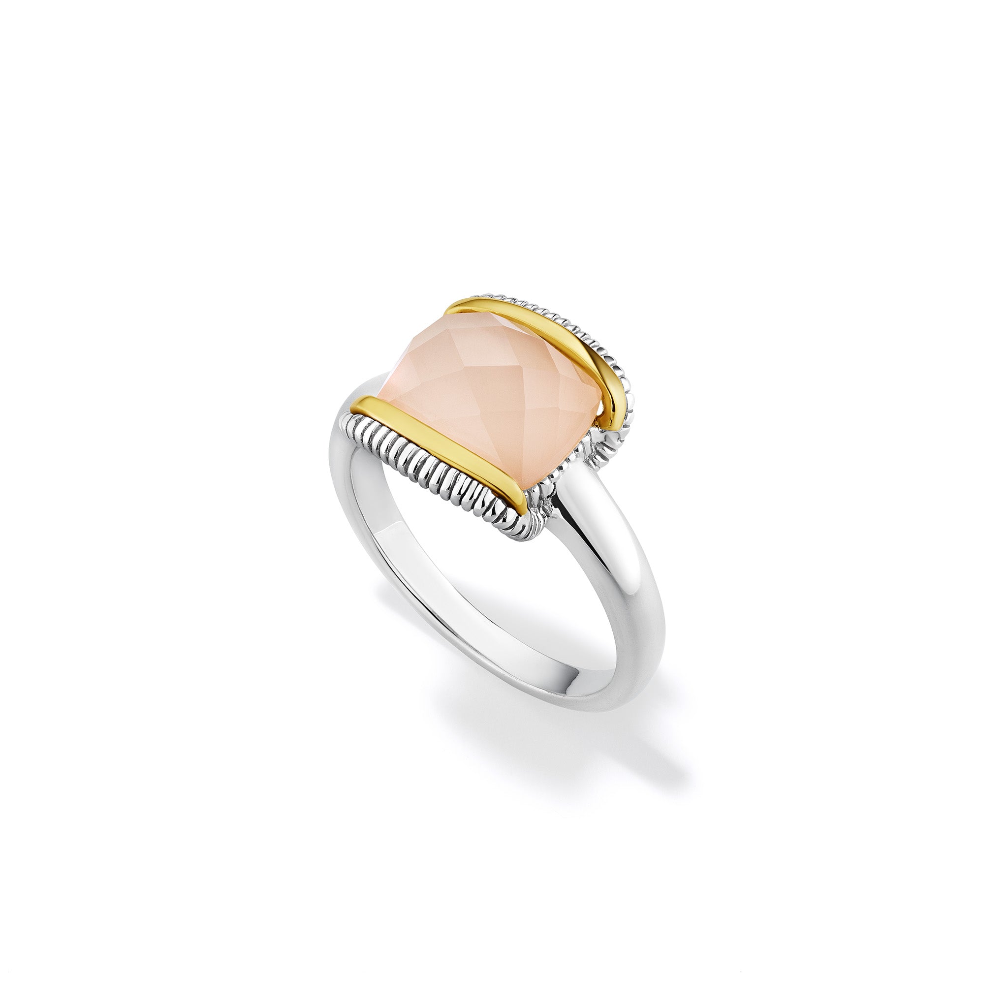 Eternity Ring with Rose Quartz over Pink Mother of Pearl Doublet and 18K Gold