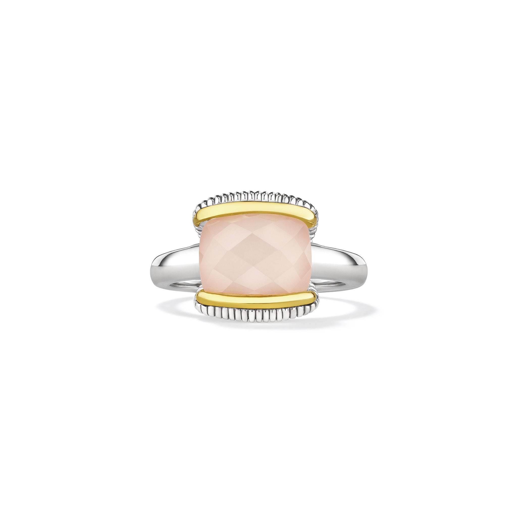 Eternity Ring With Rose Quartz Over Pink Mother Of Pearl Doublet And 18K Gold
