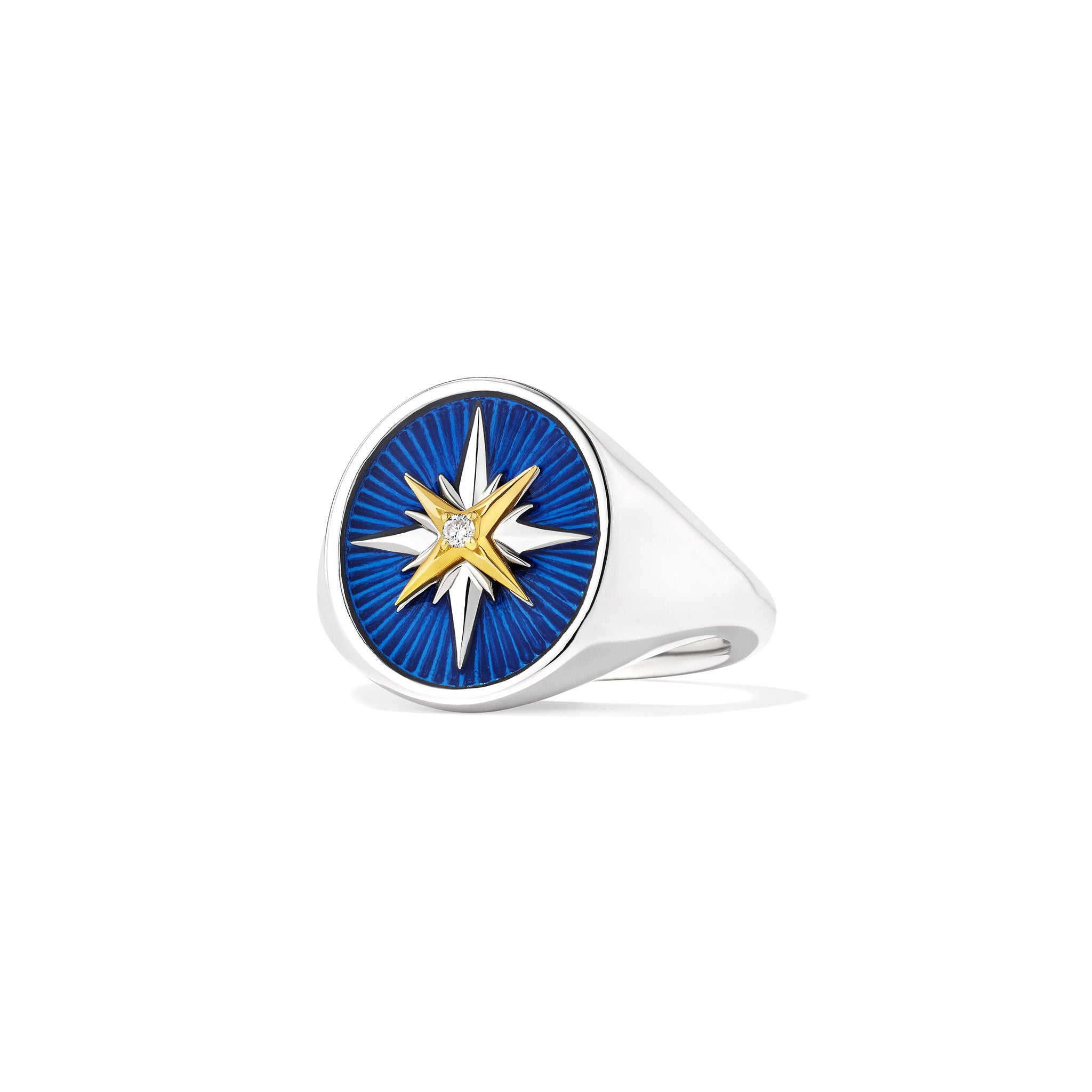 Little Luxuries North Star Signet Ring with Enamel, Diamonds and 18K Gold