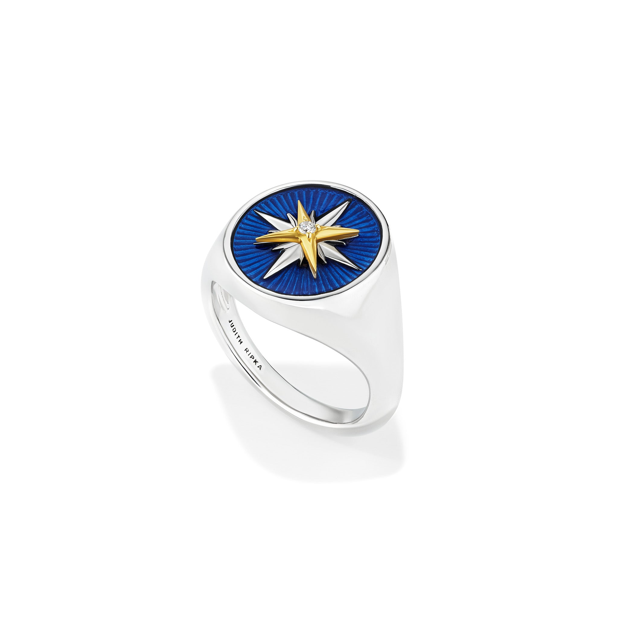 Little Luxuries North Star Signet Ring with Enamel, Diamonds and 18K Gold