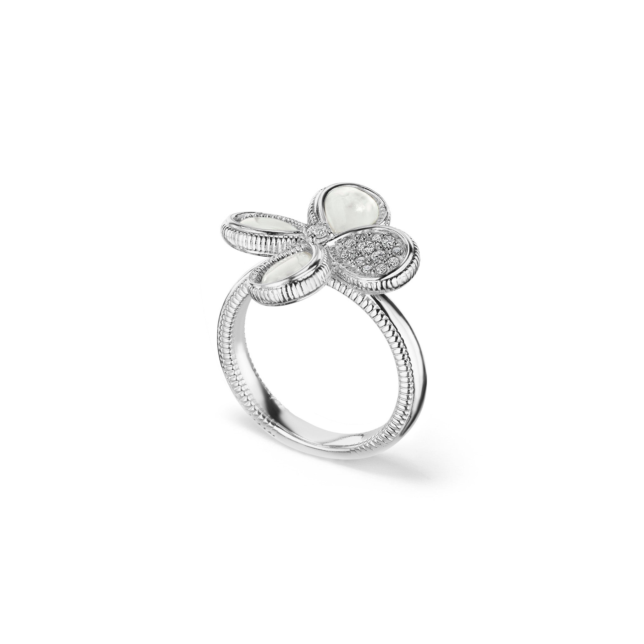 Jardin Flower Ring with Mother of Pearl and Cultured Diamonds