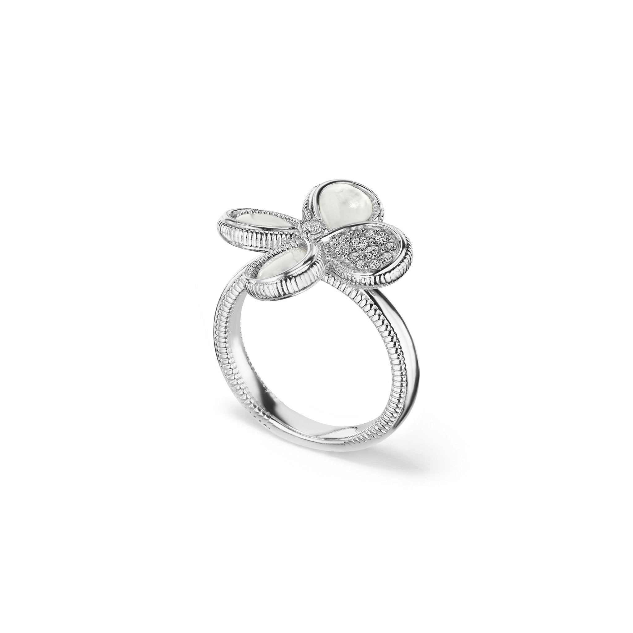 Jardin Flower Ring with Mother of Pearl and Diamonds