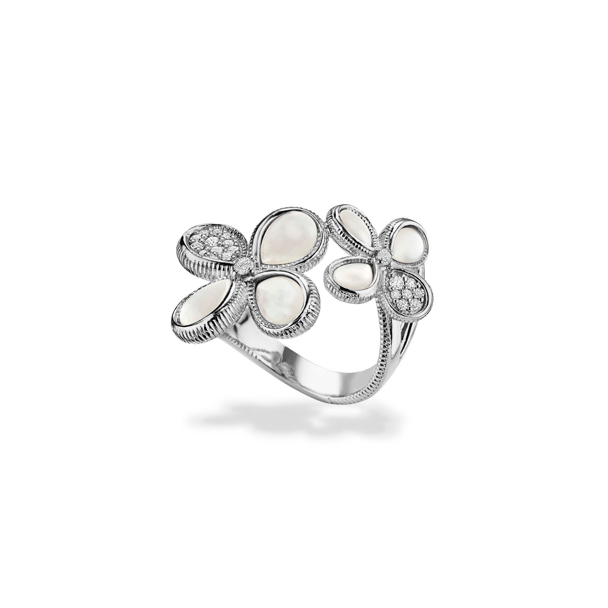 Jardin Double Flower Ring with Mother of Pearl and Cultured Diamonds