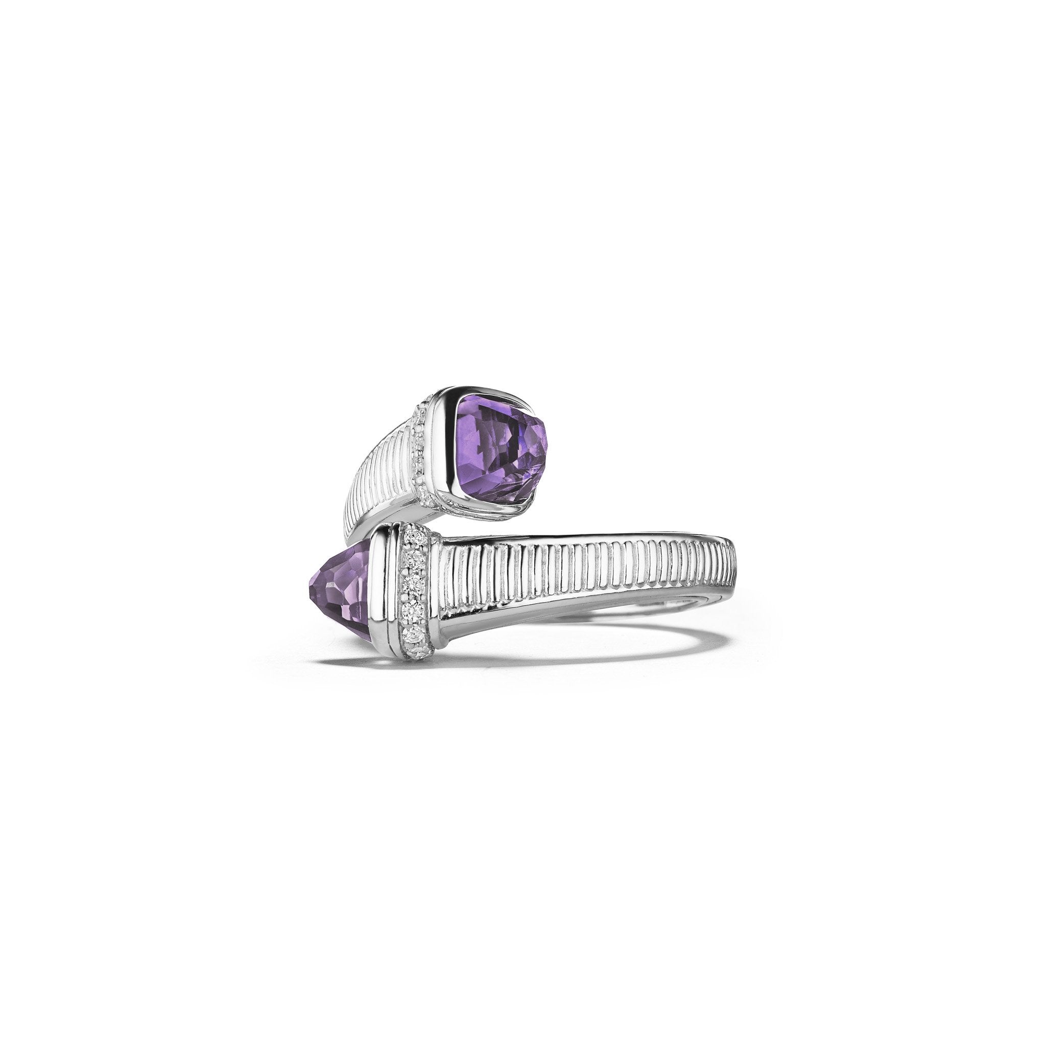 Cassandre Bypass Ring with Amethyst and Diamonds