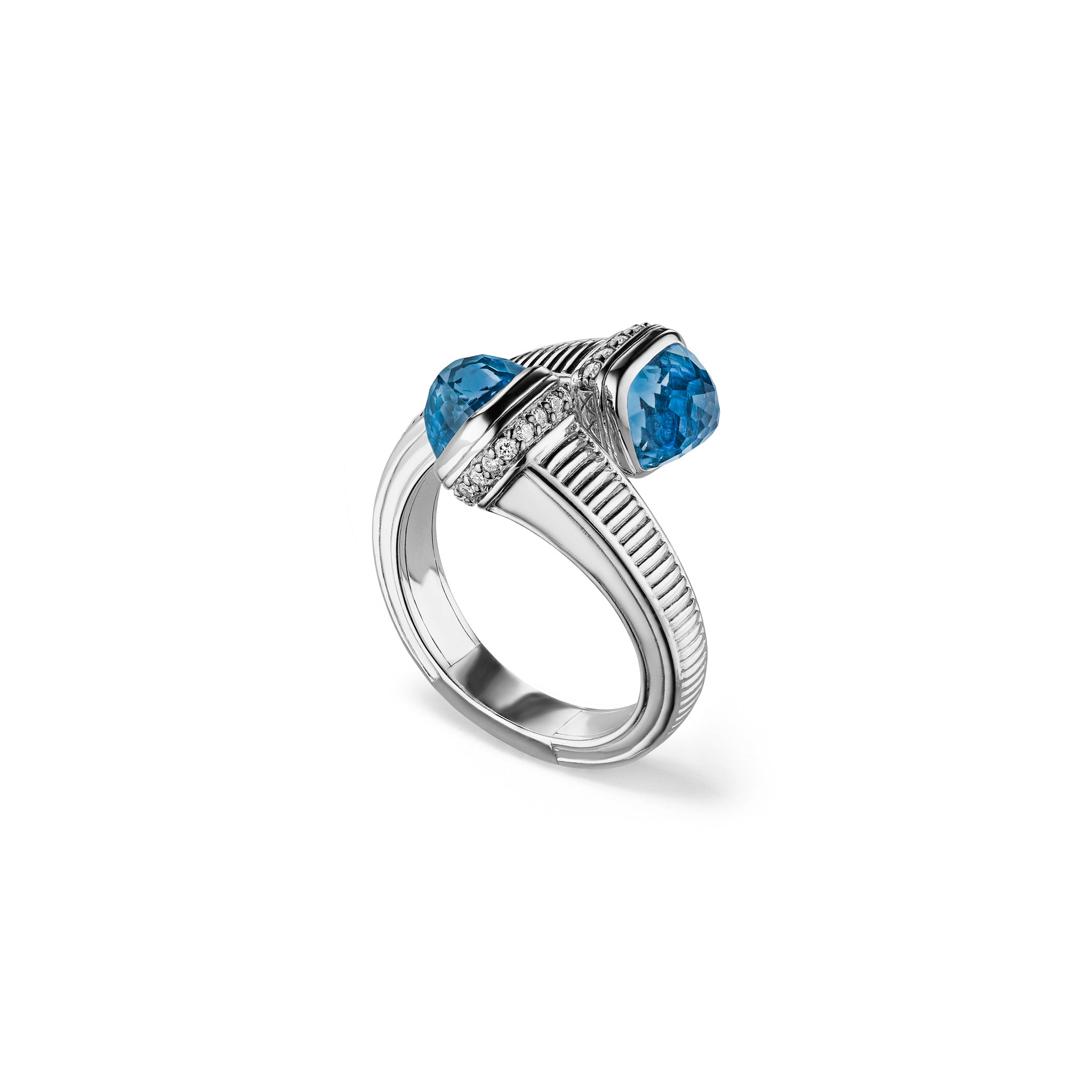 Cassandre Bypass Ring with London Blue Topaz and Cultured Diamonds
