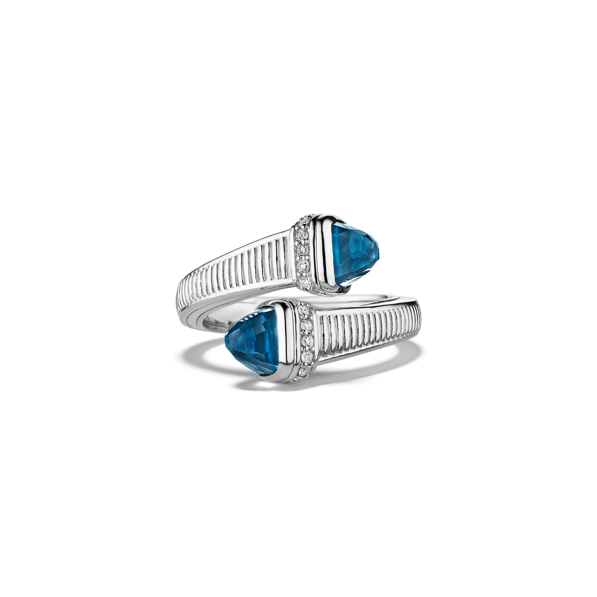 Cassandre Bypass Ring With London Blue Topaz And Cultured Diamonds