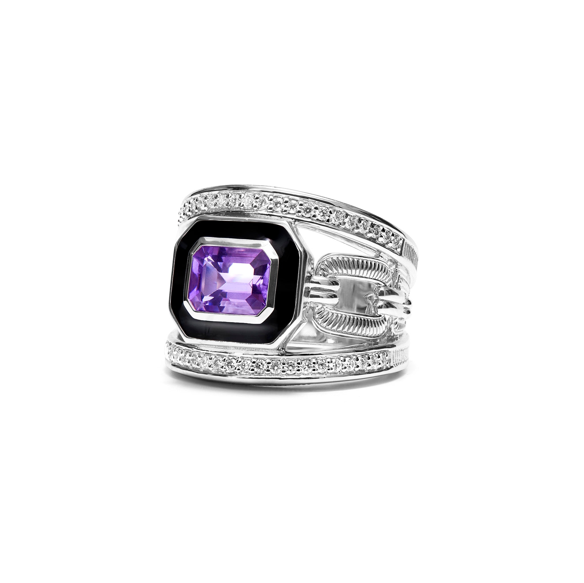 Adrienne Band Ring with Enamel, Amethyst and Diamonds