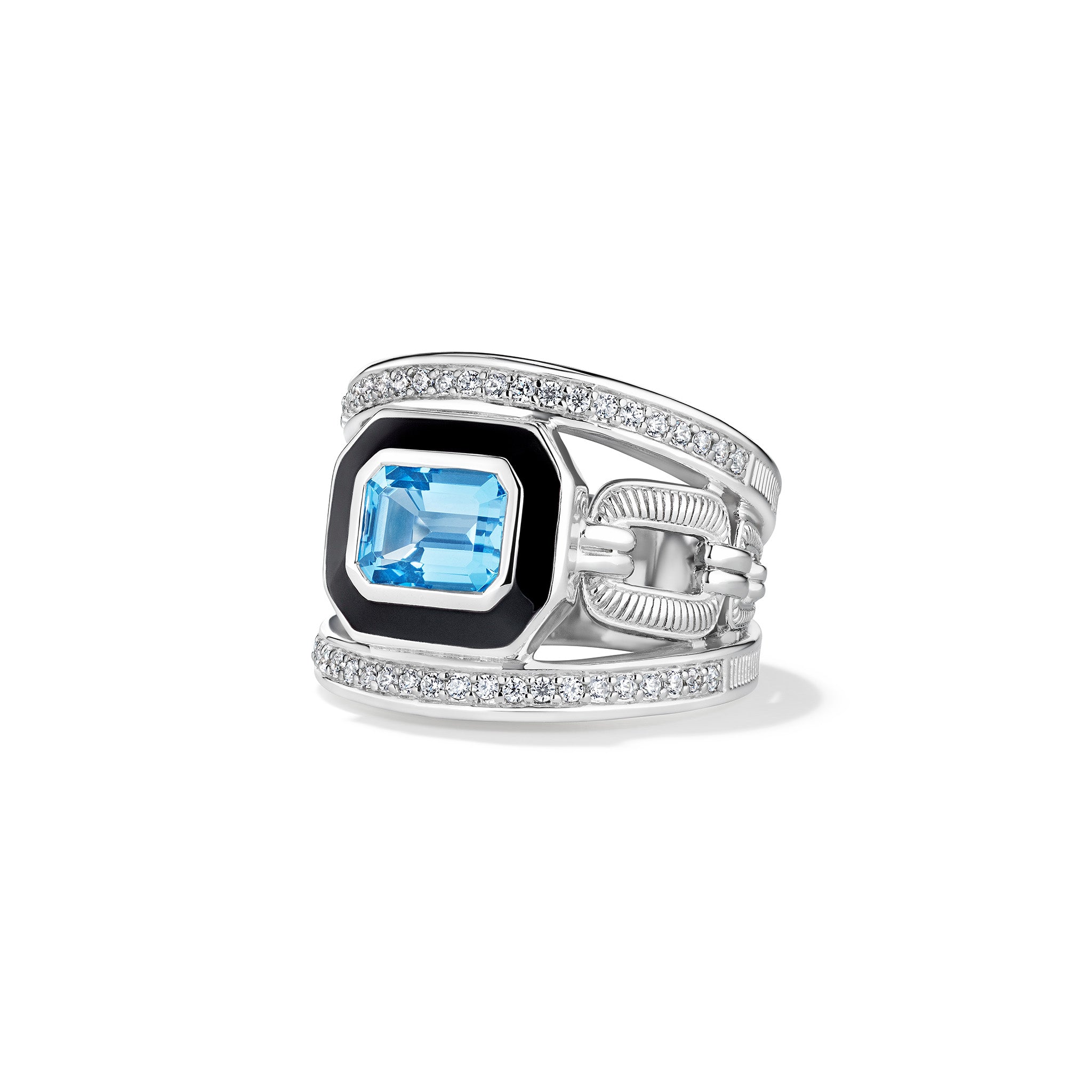 Adrienne Band Ring with Enamel, Swiss Blue Topaz and Diamonds