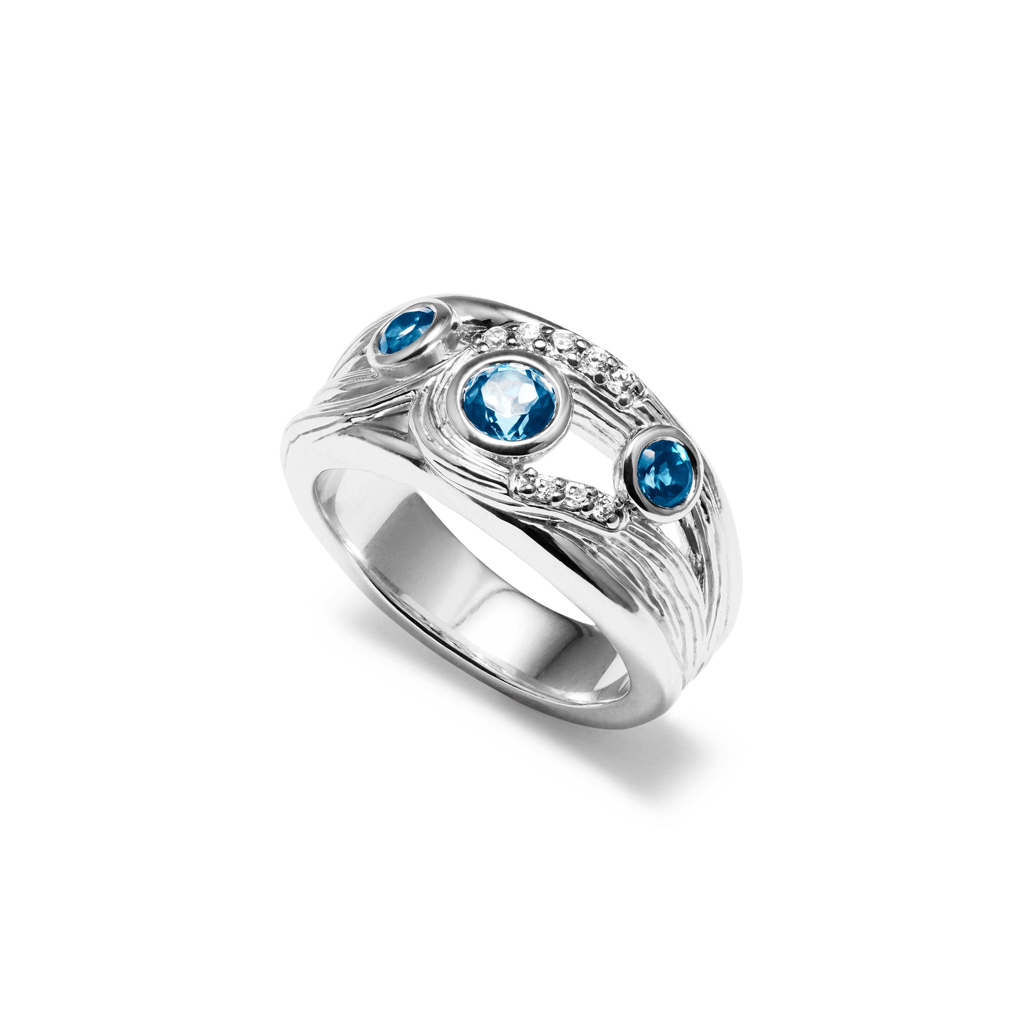 Santorini Band Ring with London Blue Topaz and Diamonds