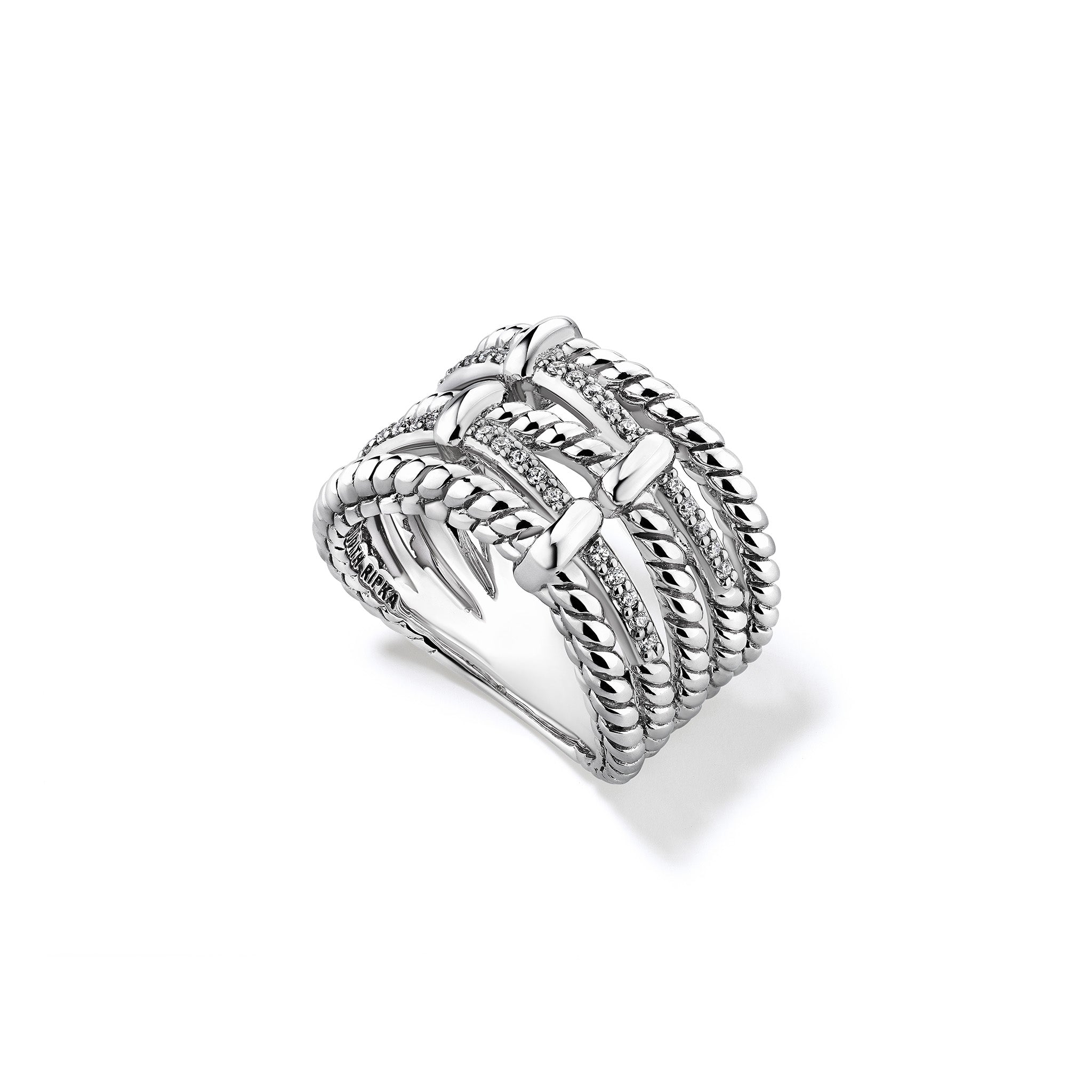 Isola Crossover Band Ring with Diamonds