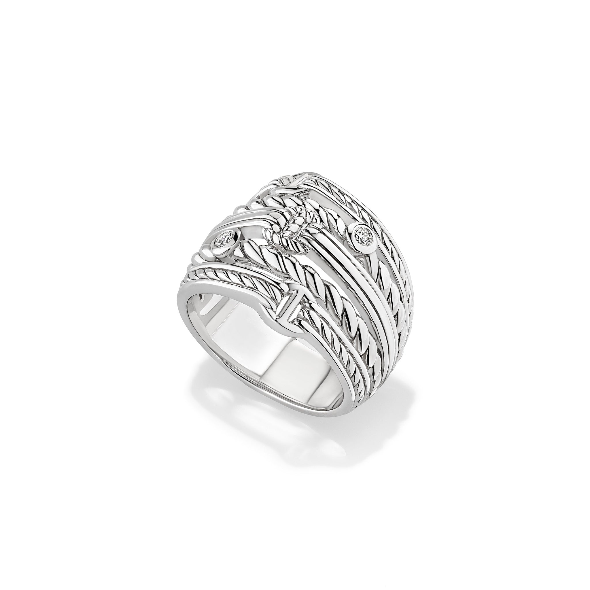 Vienna Multi Link Wide Band Ring with Diamonds