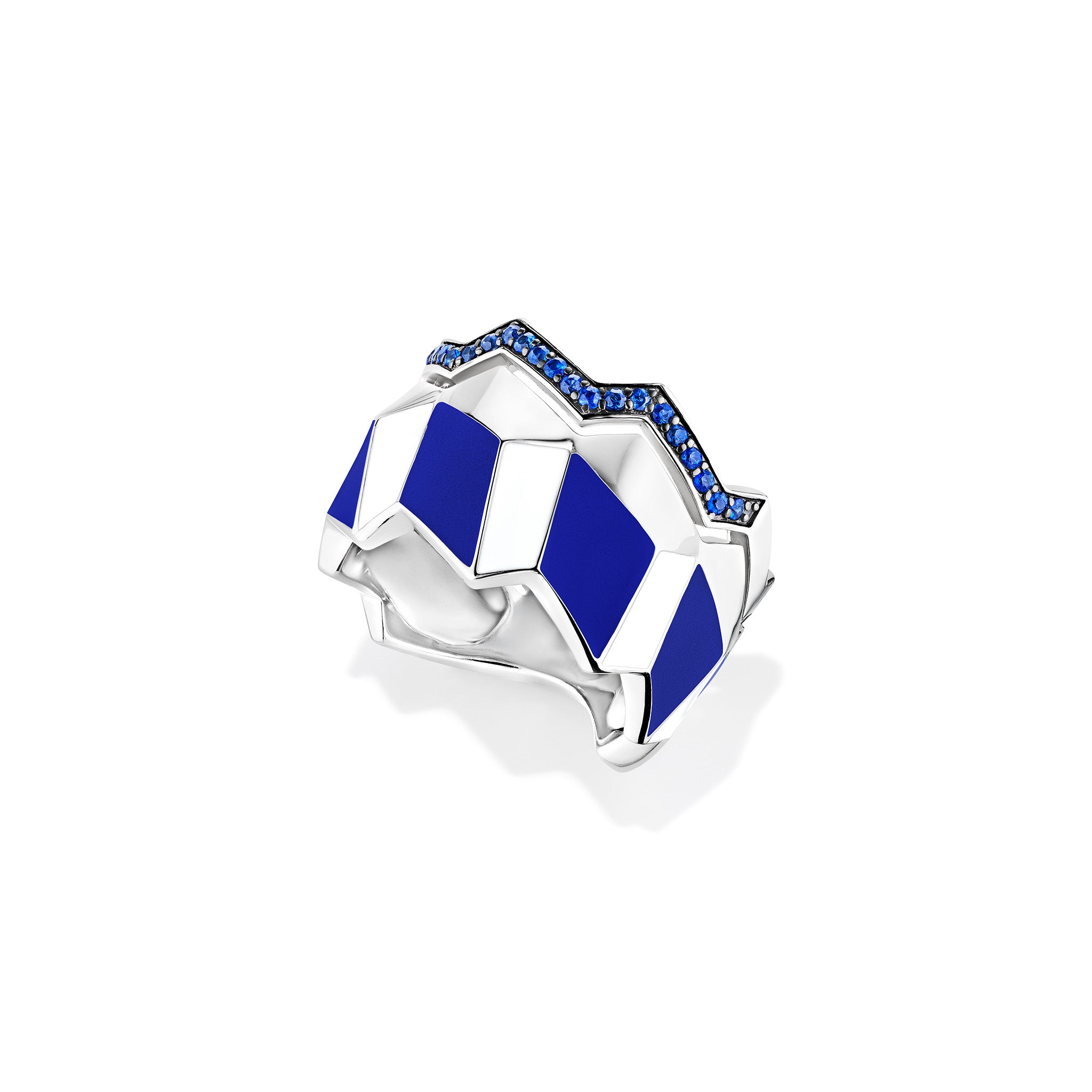 Odyssey Chevron Band Ring with Enamel and Blue Sapphire