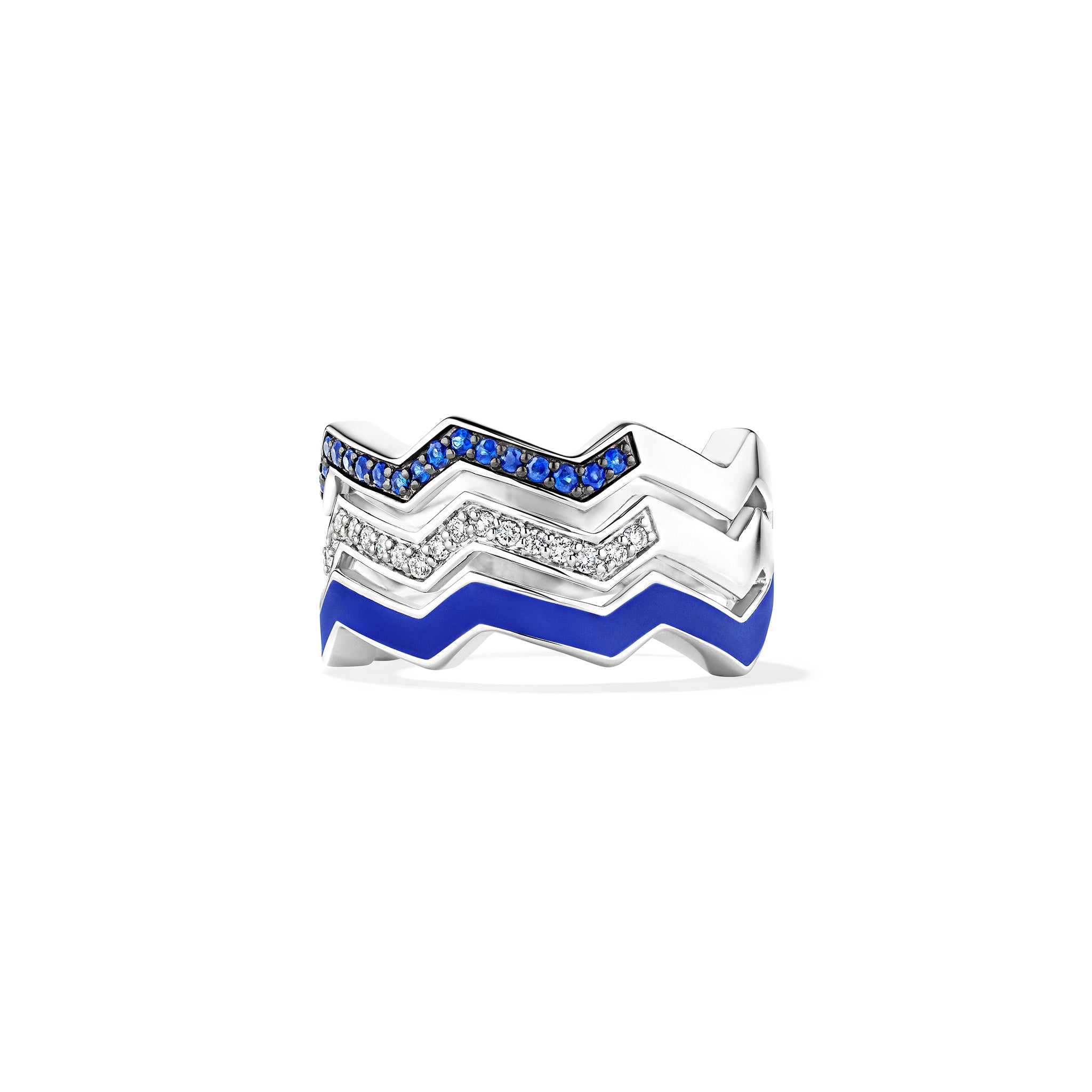 Odyssey Chevron Band Ring with Enamel, Blue Sapphire and Diamonds