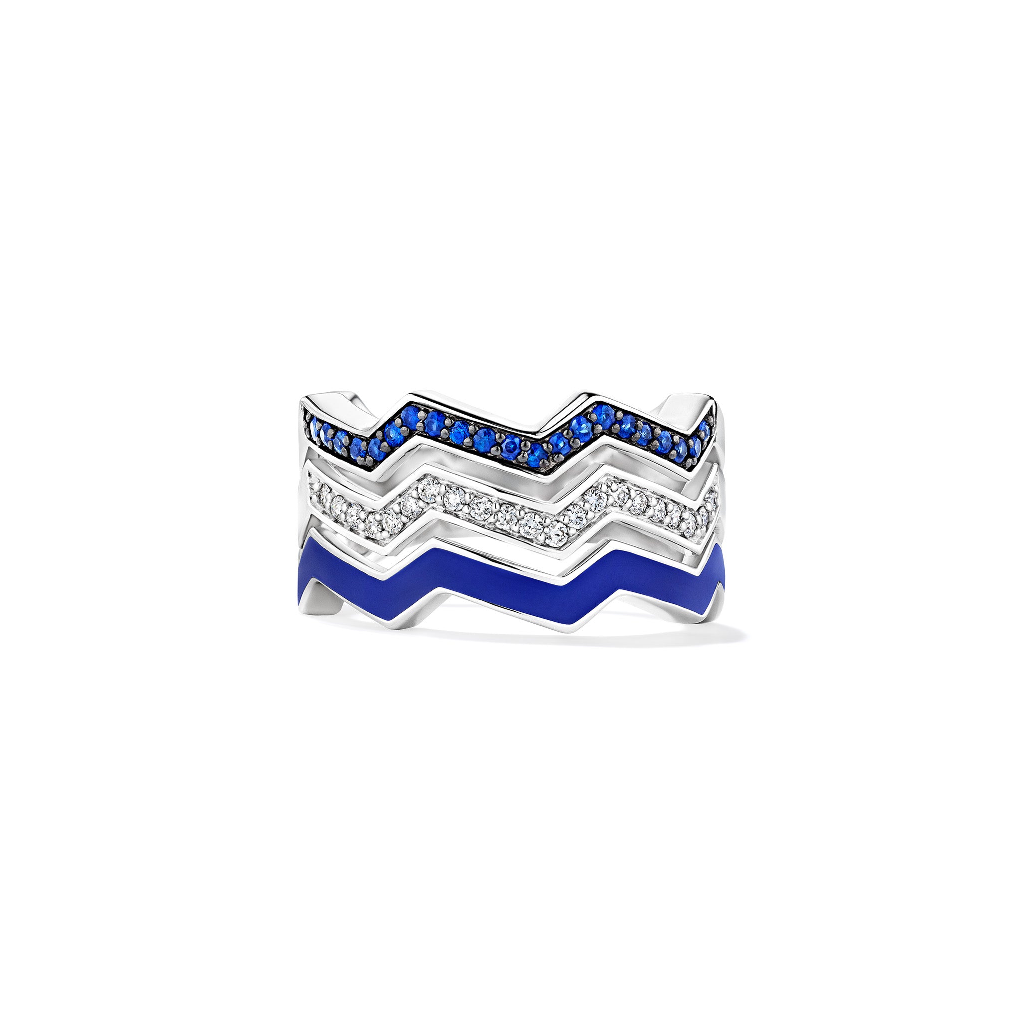 Odyssey Chevron Band Ring With Enamel, Blue Sapphire And Diamonds