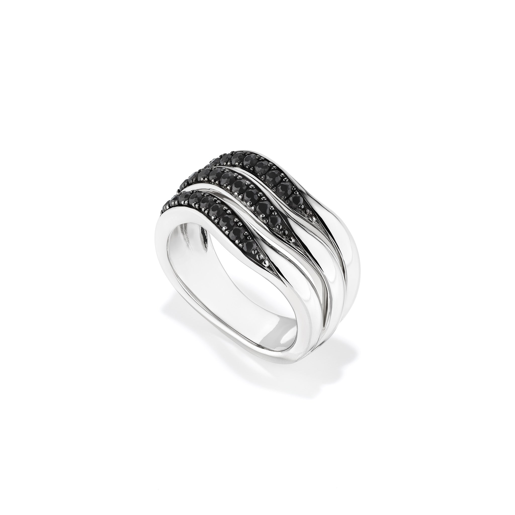 Nova Three Band Ring with Black Spinel