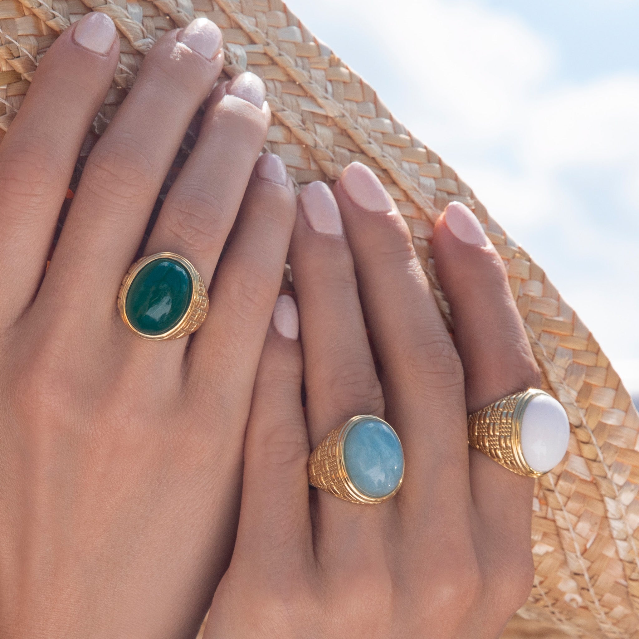 Ocean Reef Ring with White Agate in 18K Gold Vermeil