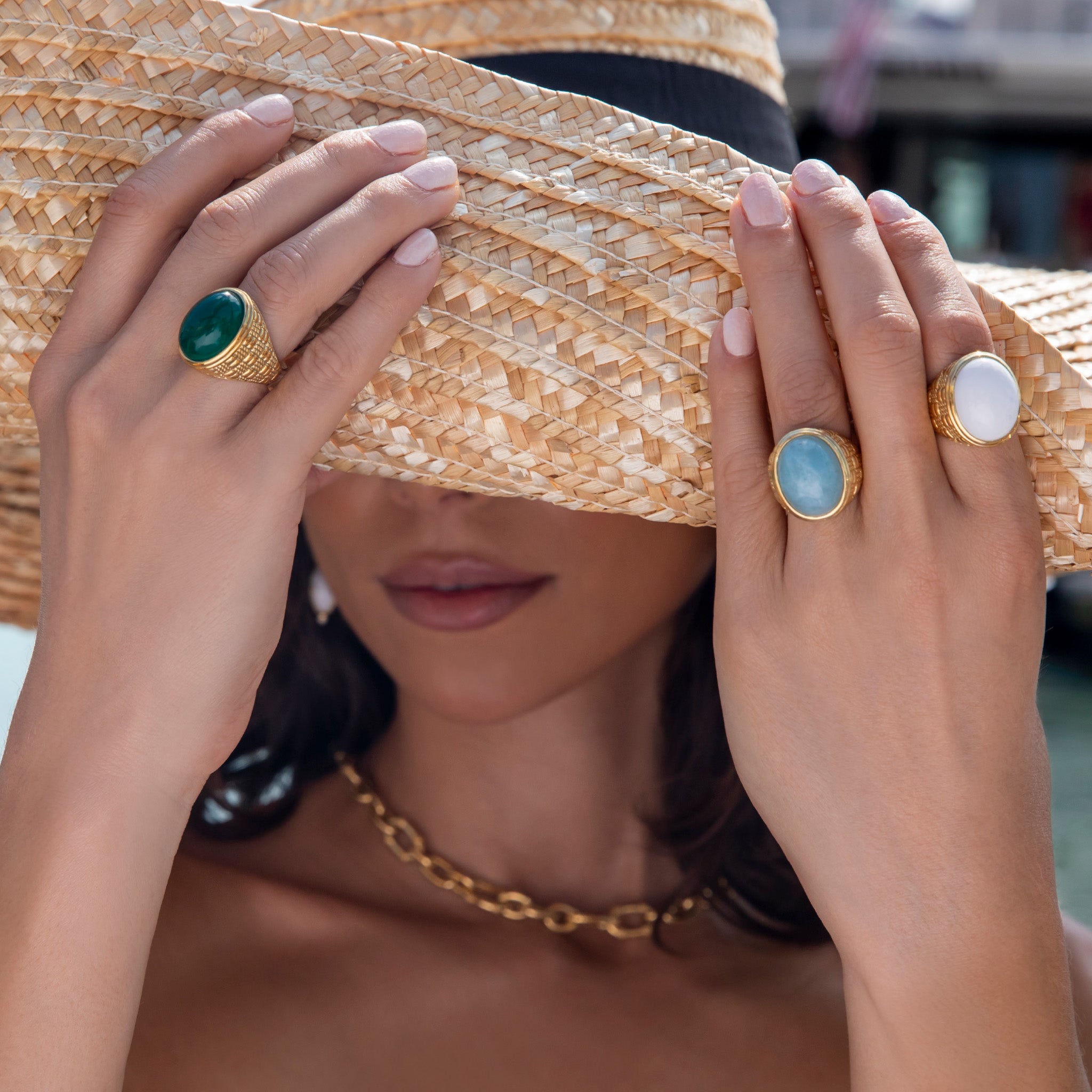 Ocean Reef Ring with White Agate in 18K Gold Vermeil