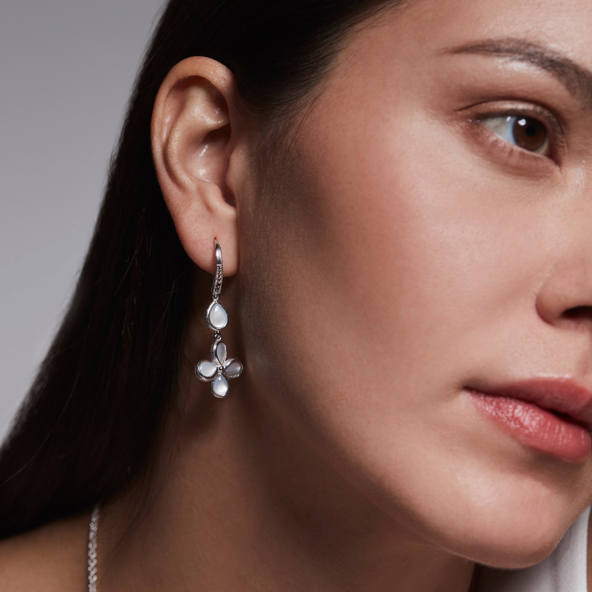 Jardin Petal Drop Earrings with Mother of Pearl and Diamonds