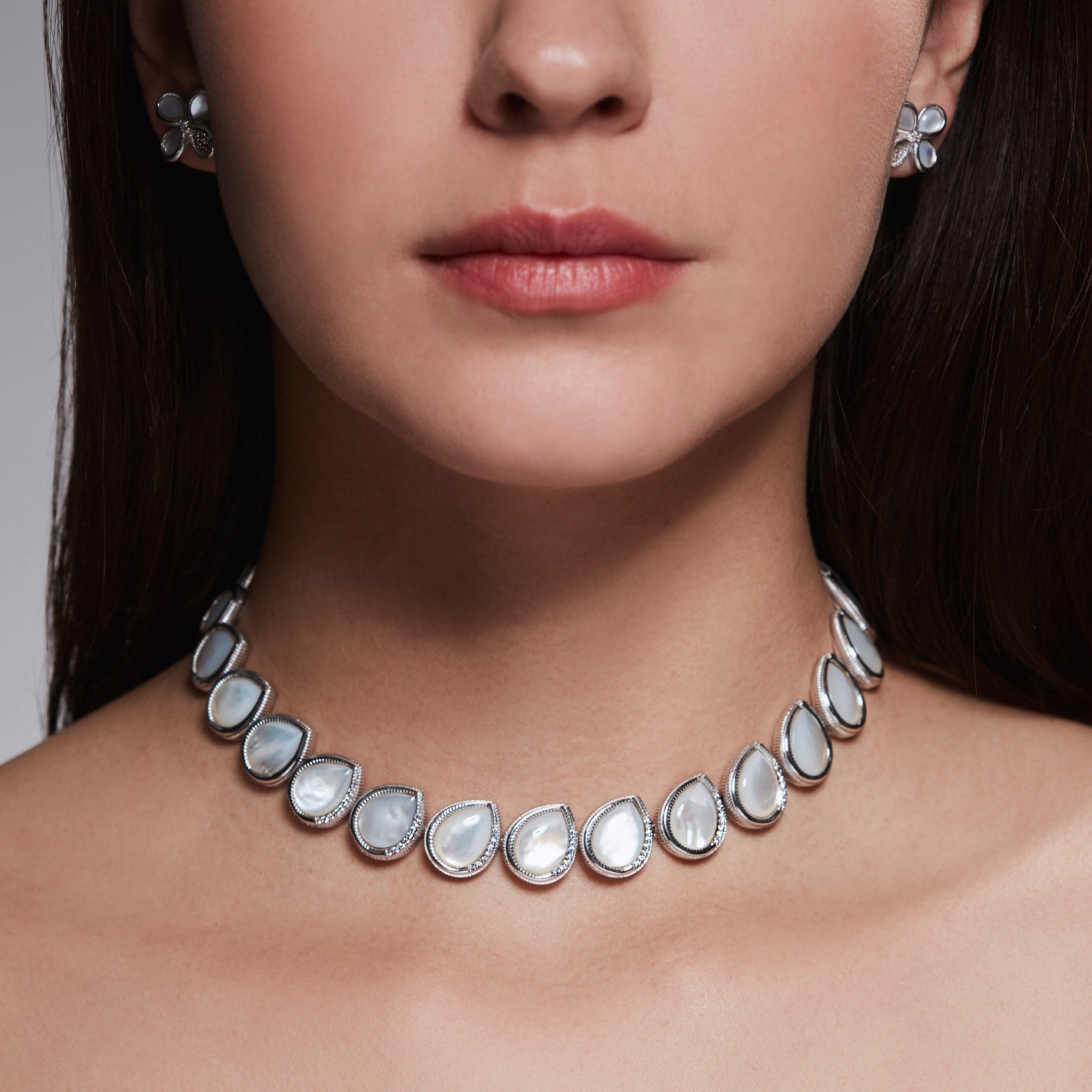 Jardin Petal Necklace with Mother of Pearl and Diamonds