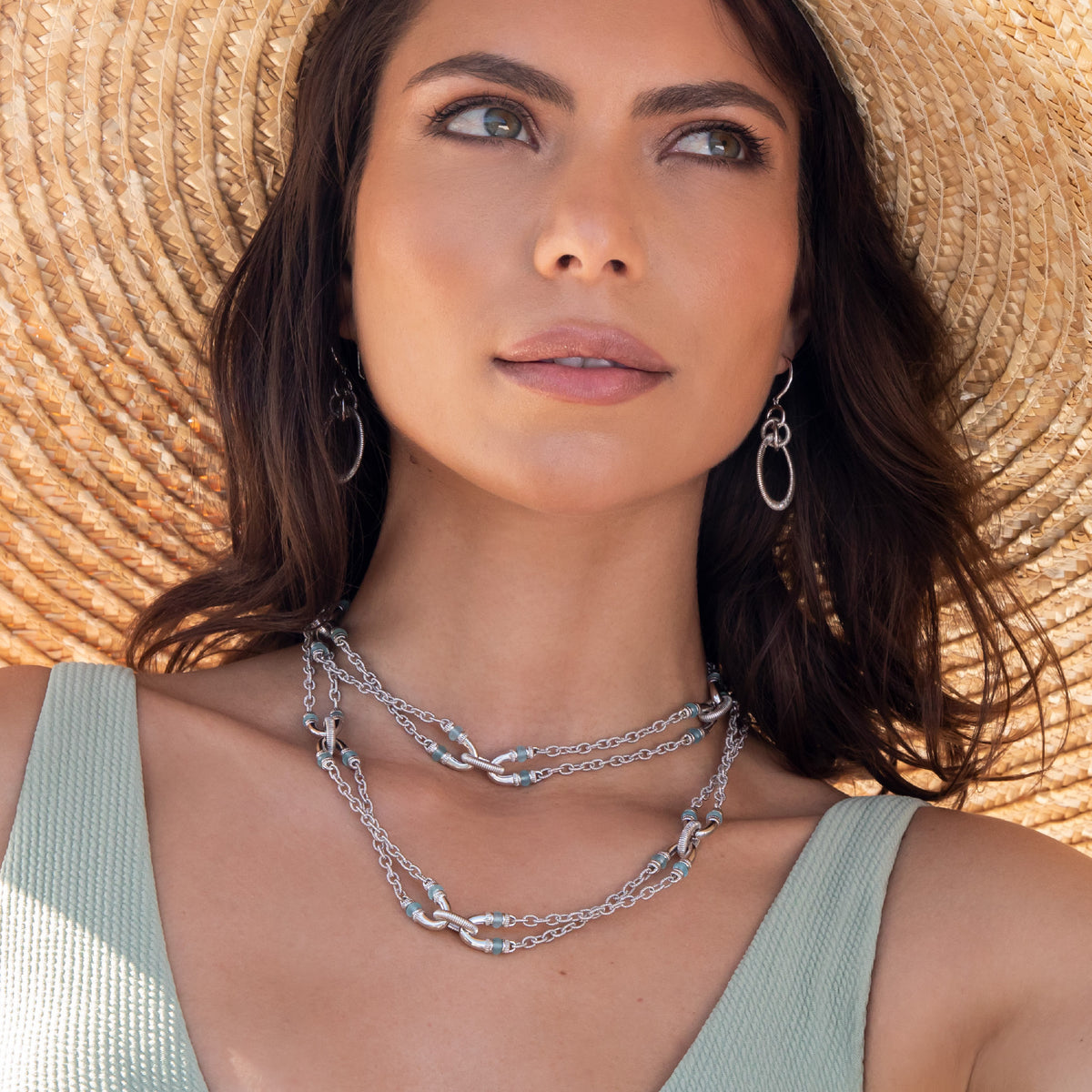 Eternity Long Signature Double Chain Necklace with Pariaba Agate