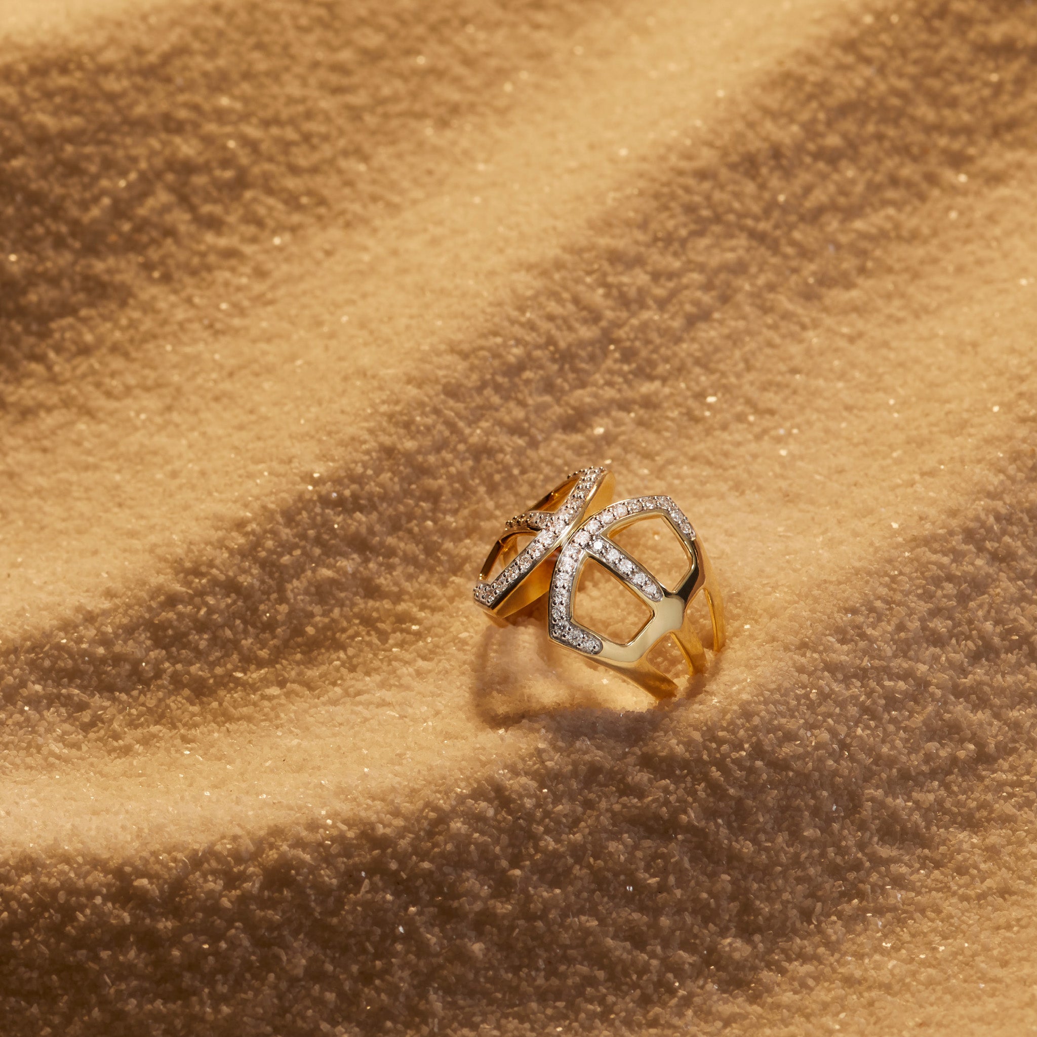 Selvaggia Wide Band Ring with Diamonds in 14K