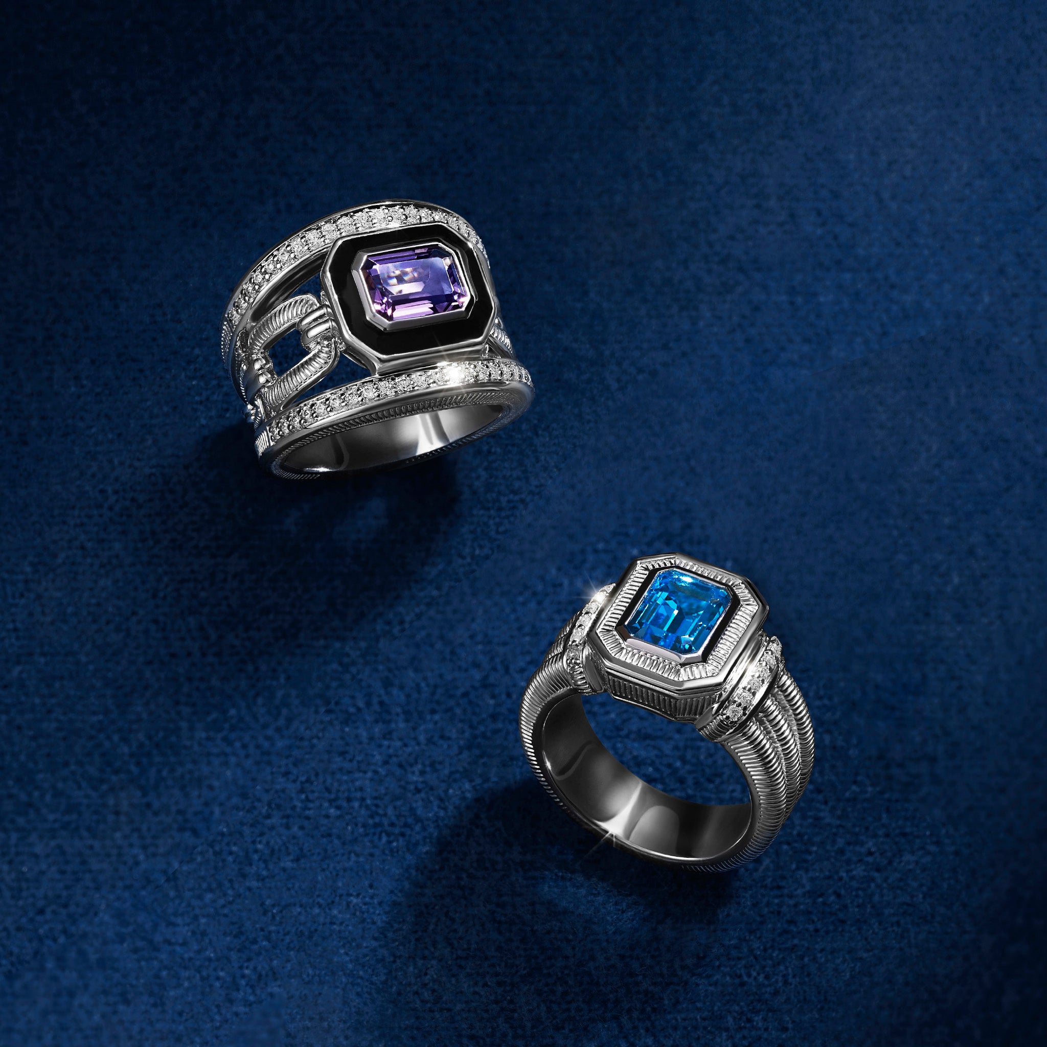 Adrienne Band Ring with Enamel, Amethyst and Diamonds