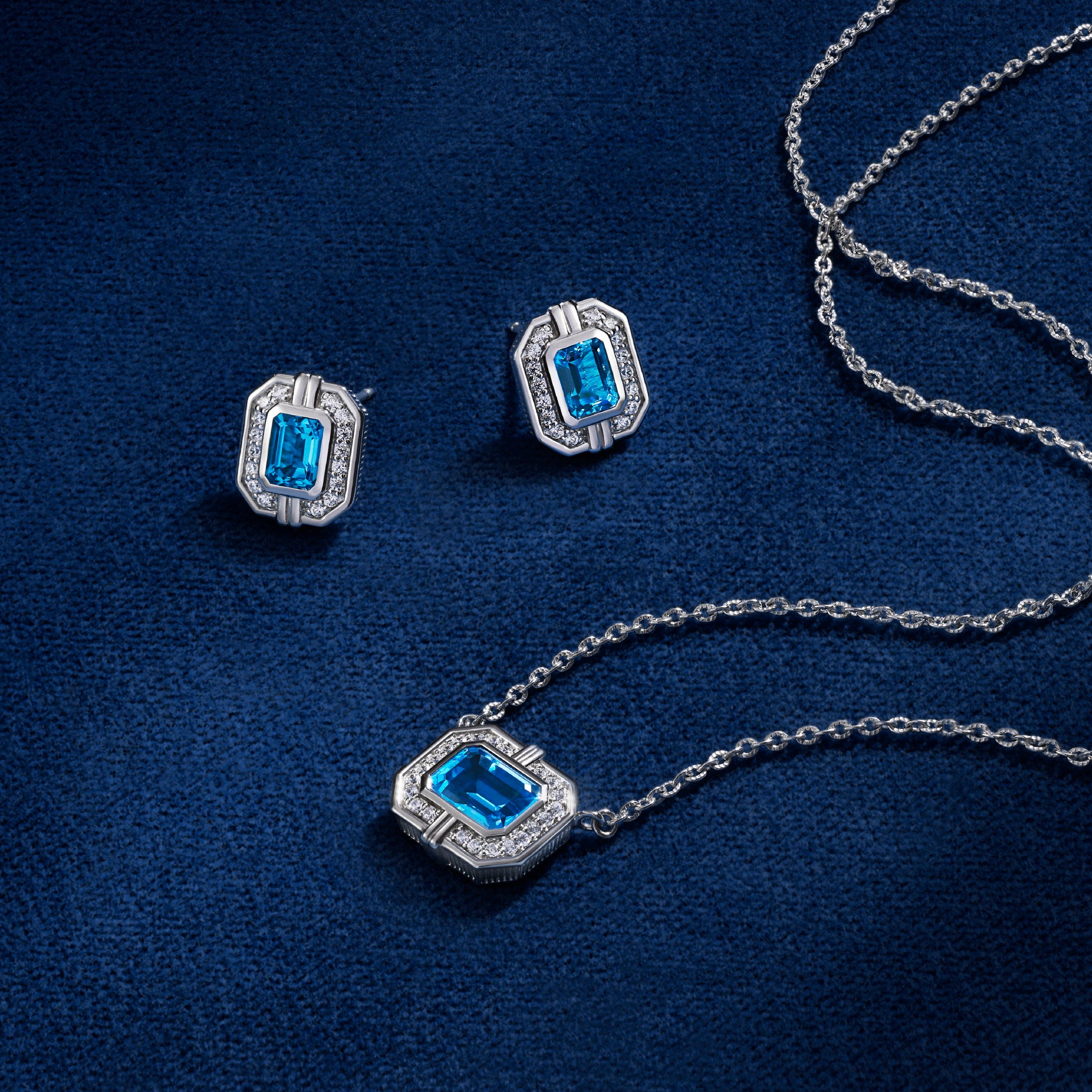 Adrienne Necklace with Swiss Blue Topaz and Diamonds