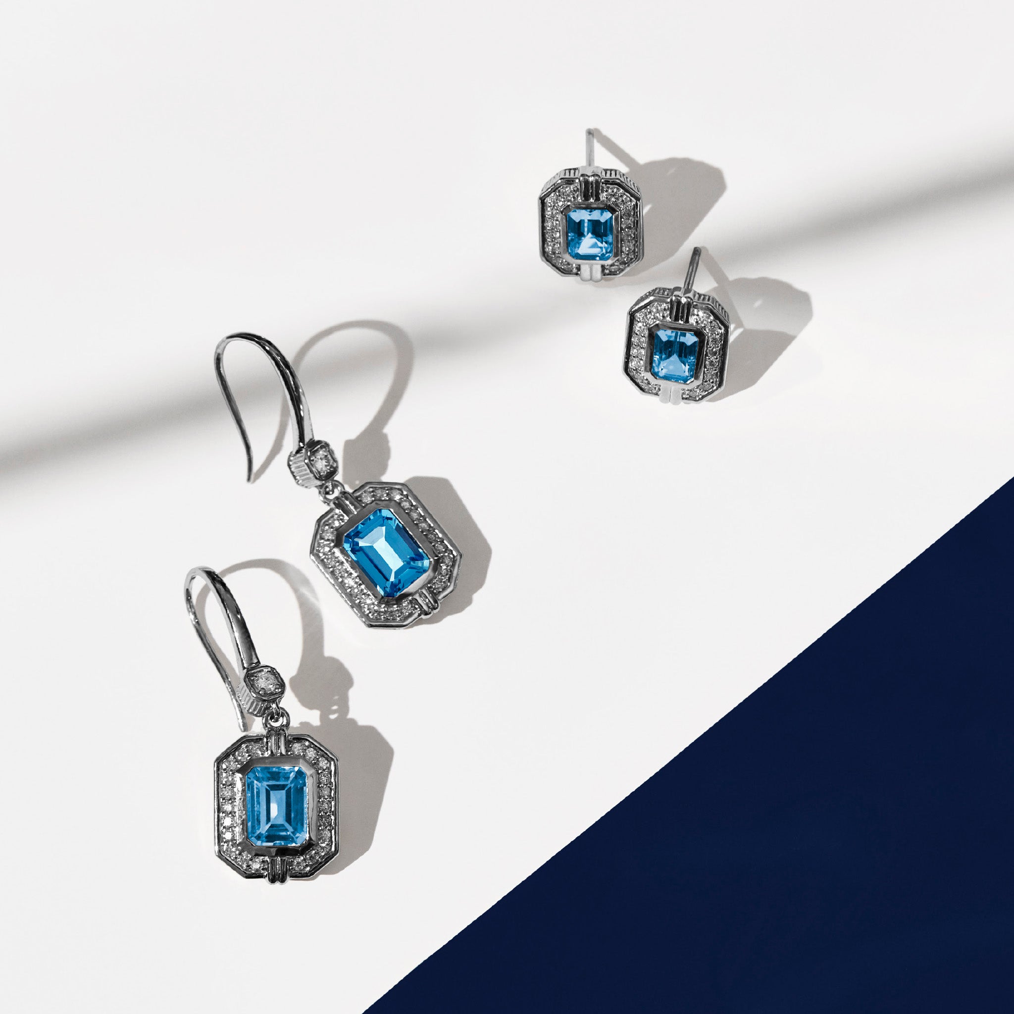 Adrienne Drop Earrings with Swiss Blue Topaz and Diamonds