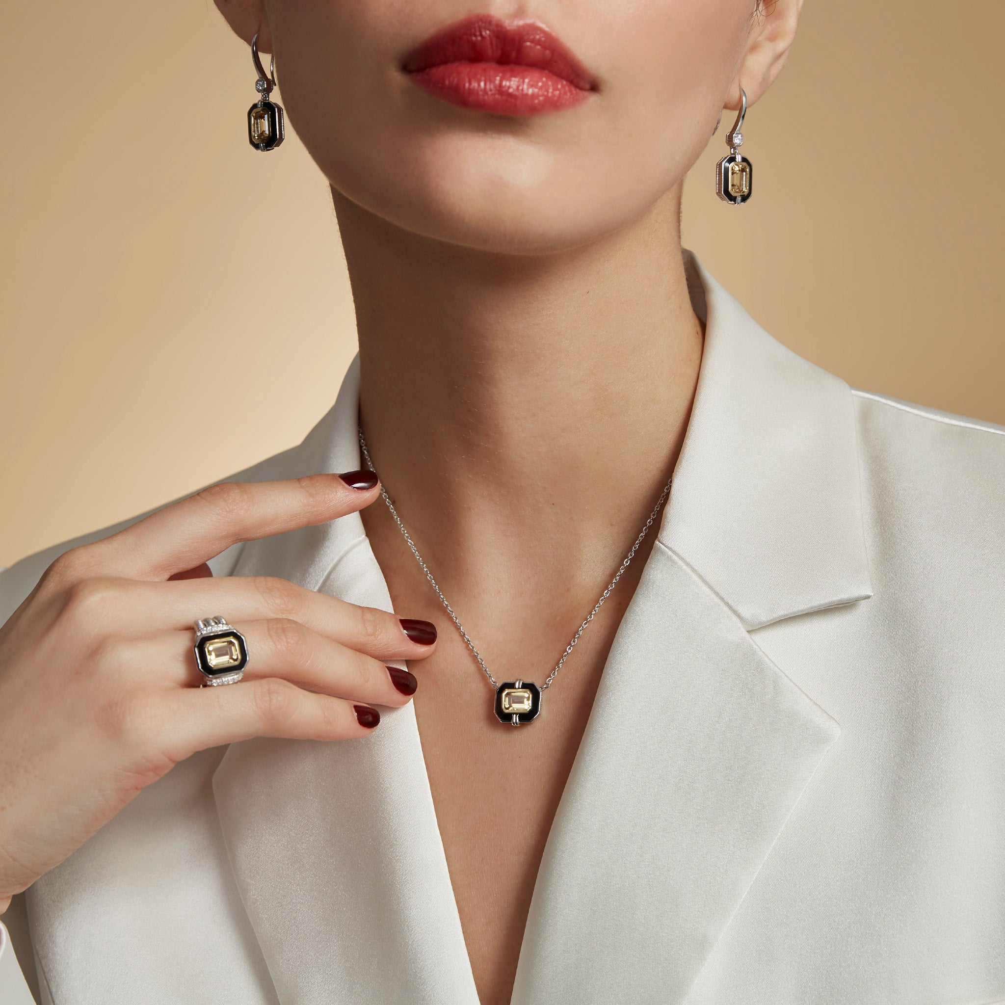 Adrienne Drop Earrings with Enamel, Champagne Citrine, Diamonds and 18K Gold