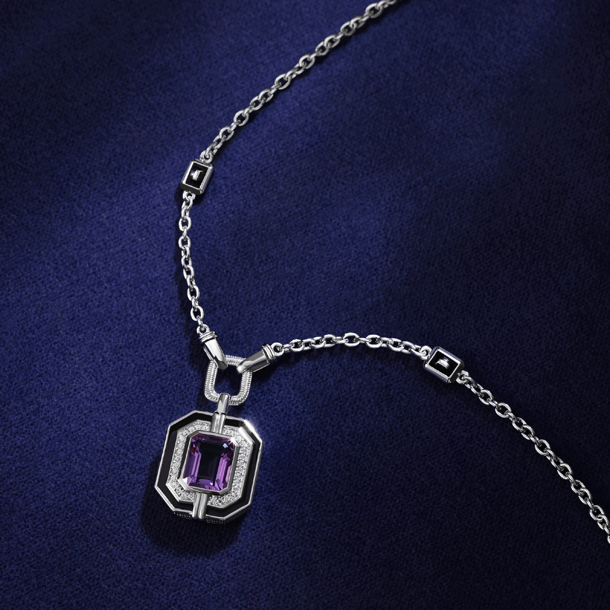 Adrienne Pendant Necklace with Enamel, Amethyst and Diamonds