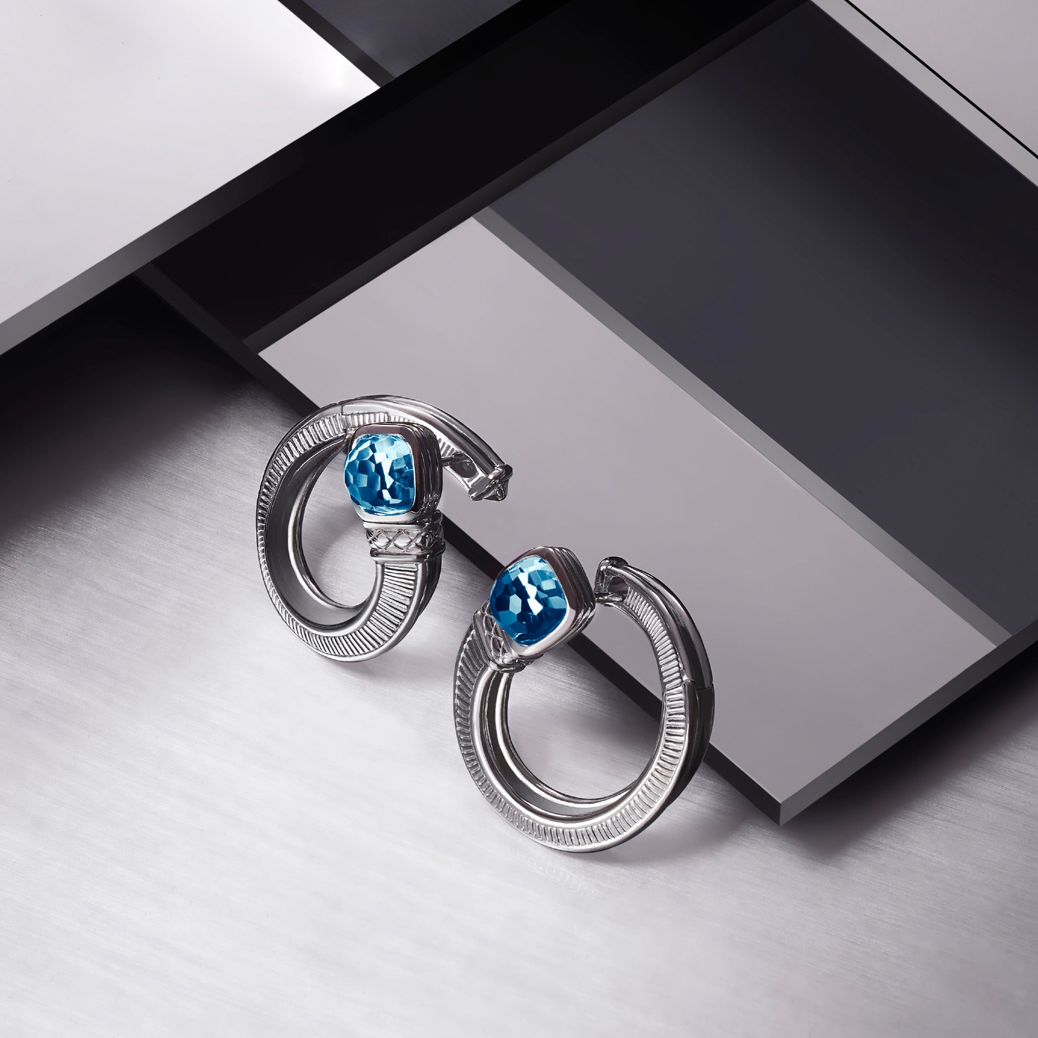 Adrienne Forward Facing Hoop Earrings with London Blue Topaz