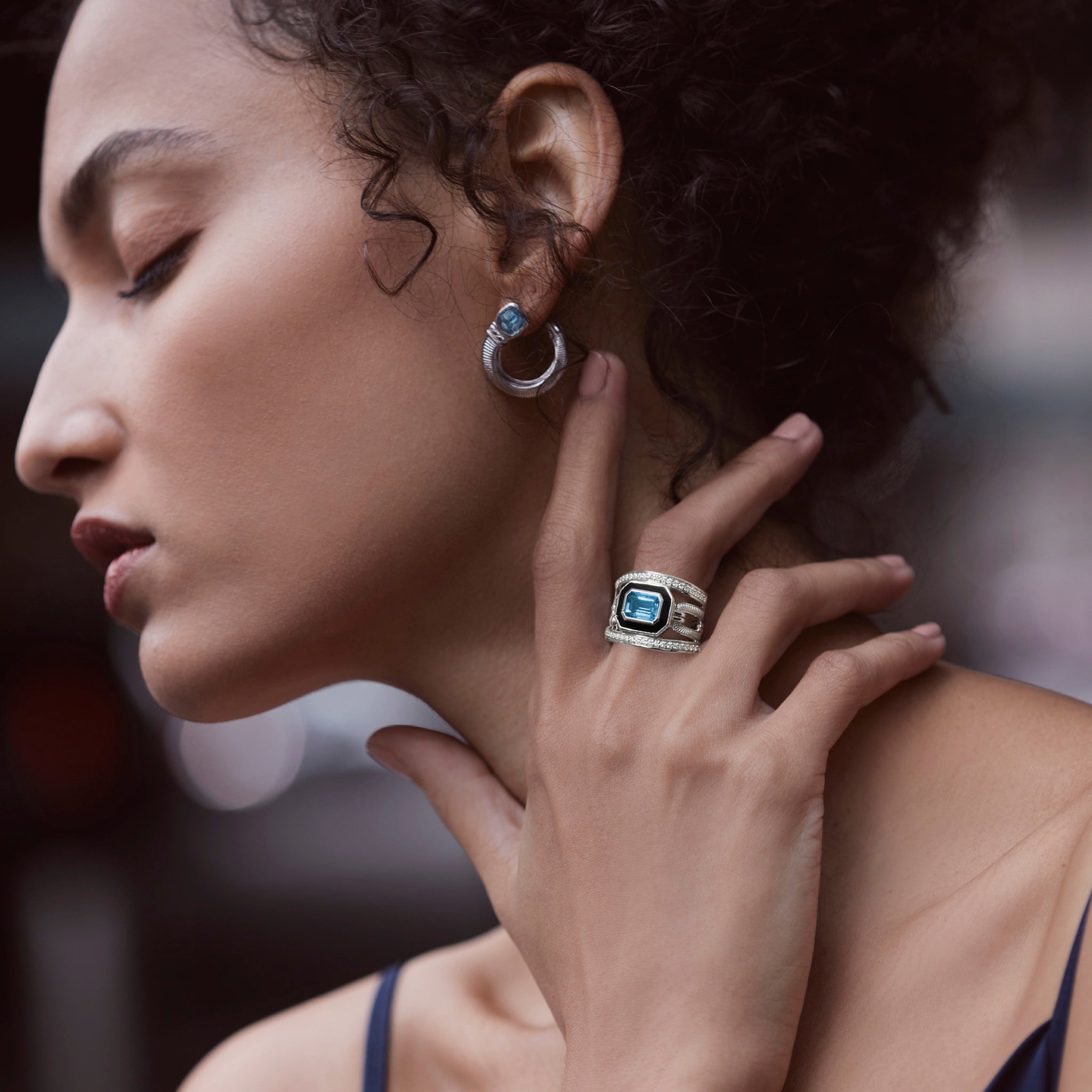 Adrienne Forward Facing Hoop Earrings with London Blue Topaz