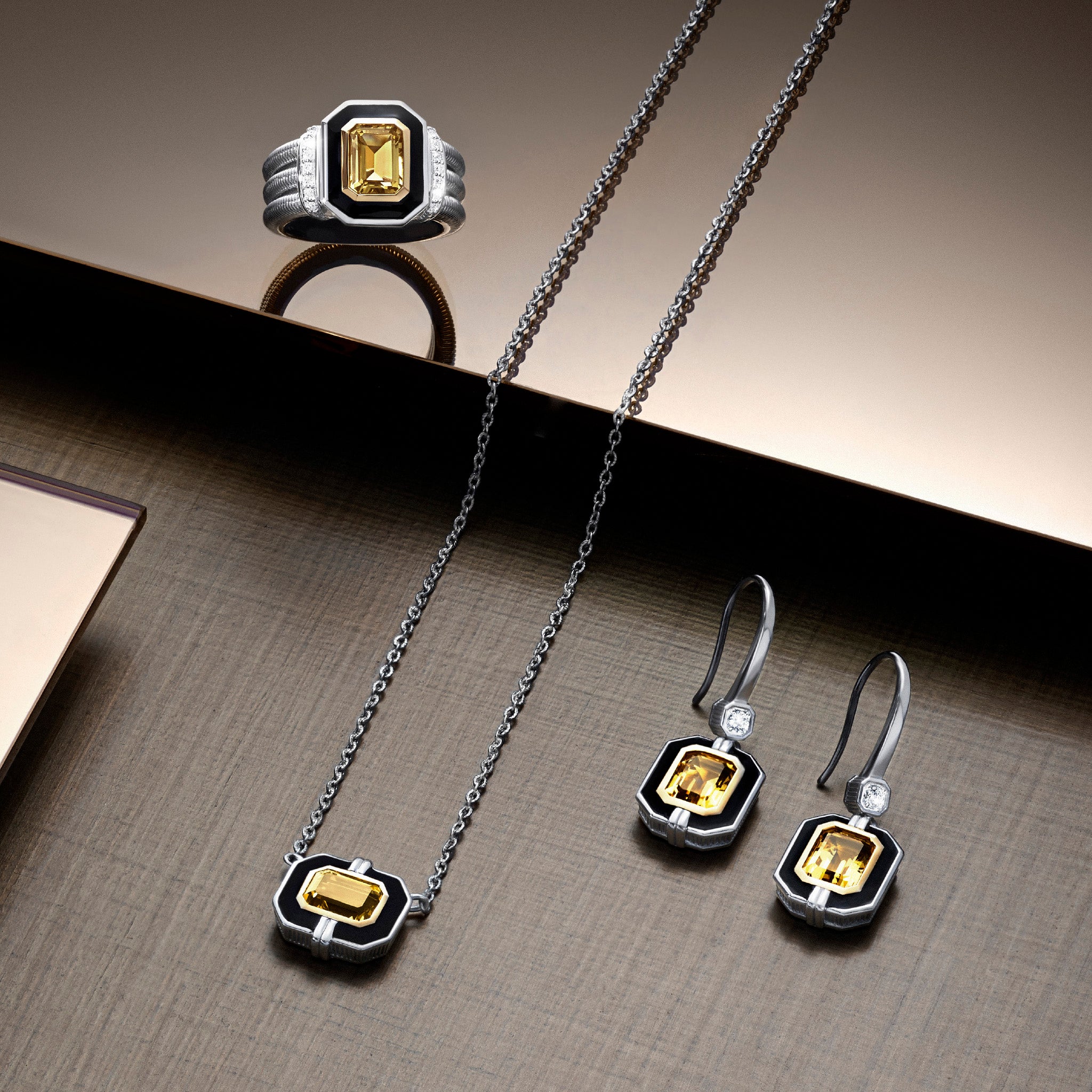 Adrienne Necklace with Enamel, Champagne Citrine and 18K Gold