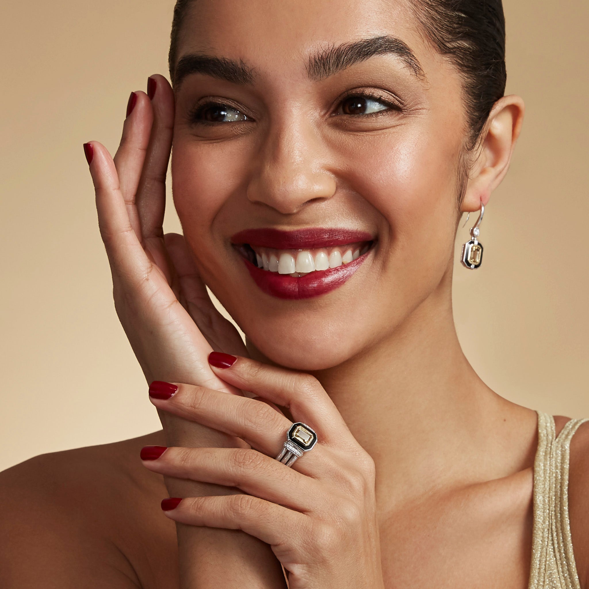 Adrienne Drop Earrings with Enamel, Champagne Citrine, Diamonds and 18K Gold